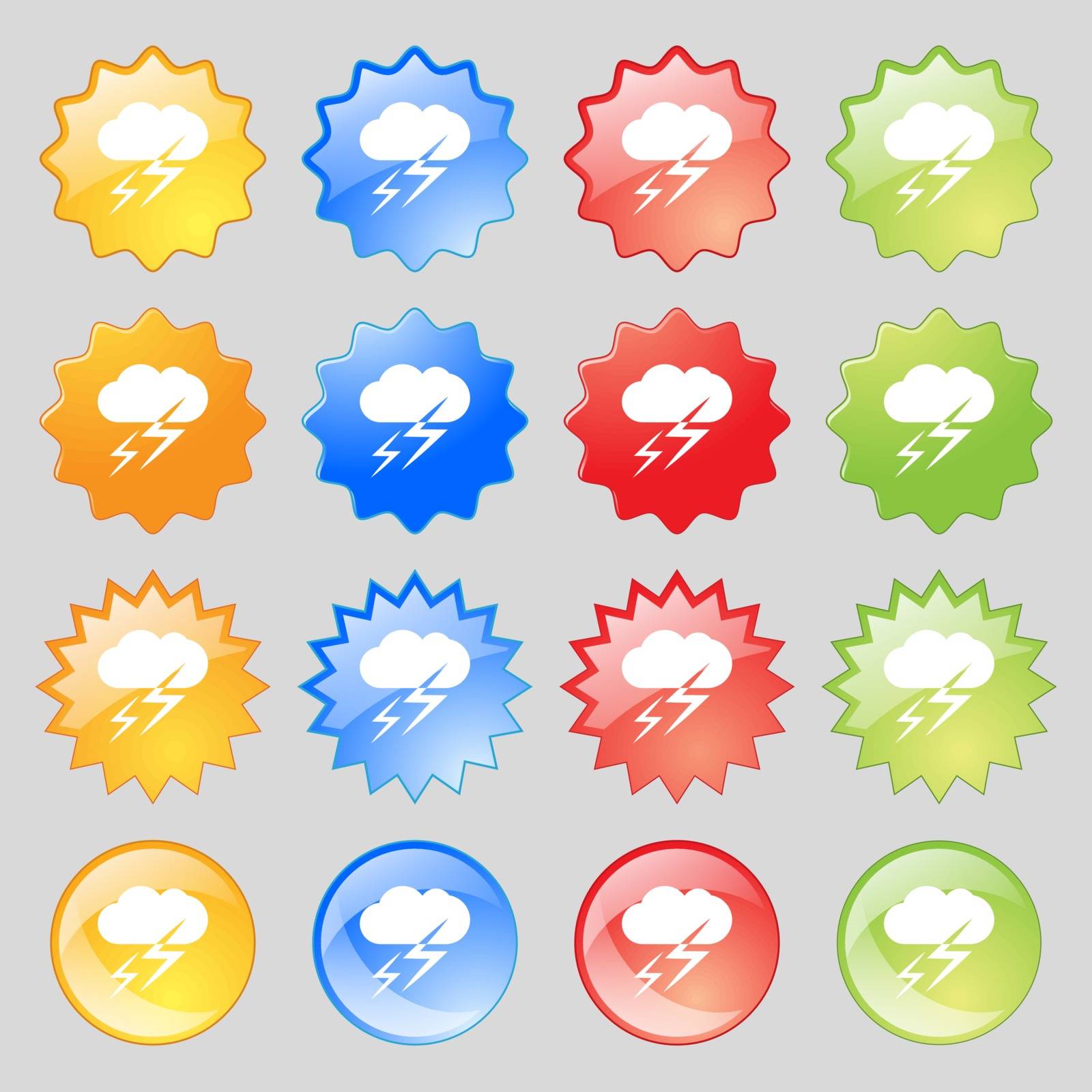 Weather icon sign. Big set of 16 colorful modern buttons for your design. Vector illustration