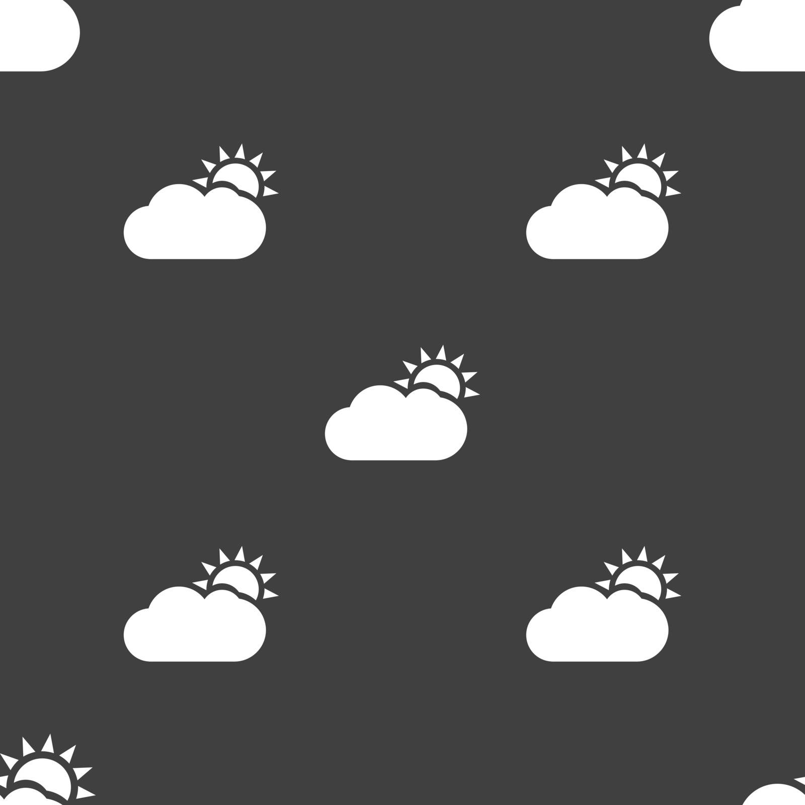 Partly Cloudy icon sign. Seamless pattern on a gray background. Vector by serhii_lohvyniuk