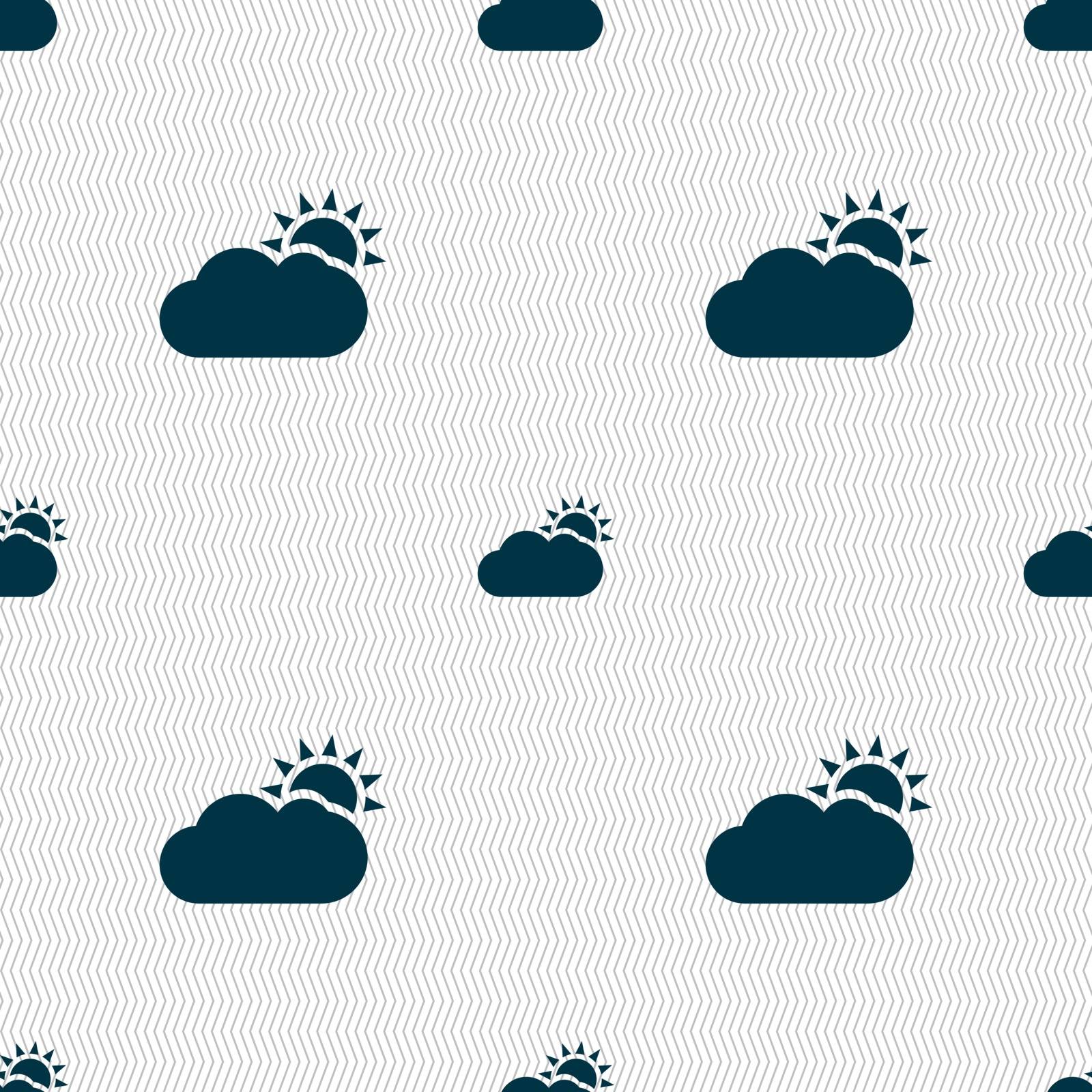 Partly Cloudy icon sign. Seamless pattern with geometric texture. Vector illustration