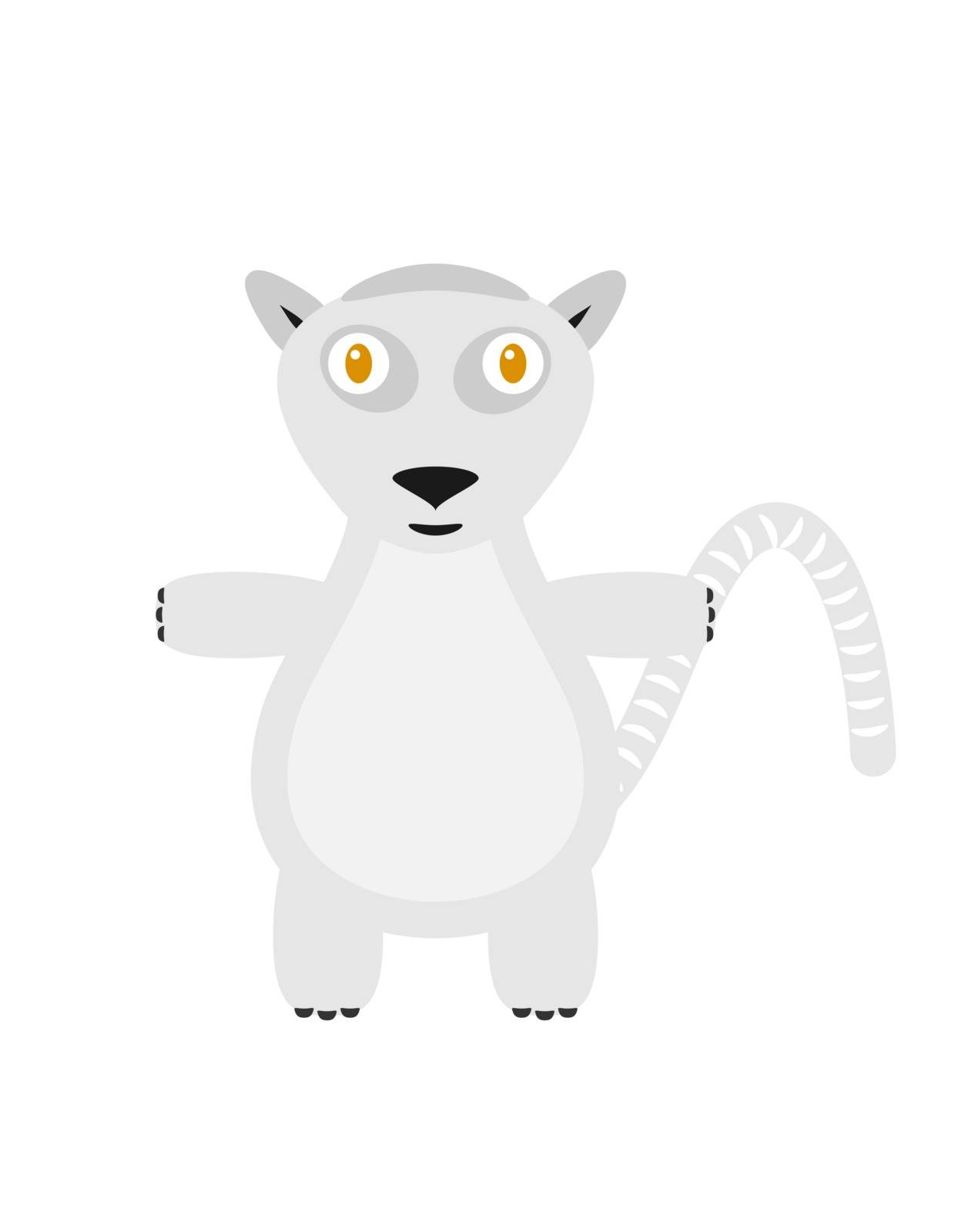 Lemur illustration as a funny character. Cute african animal with long tail. Small cartoon creature, isolated object in flat design on white background.
