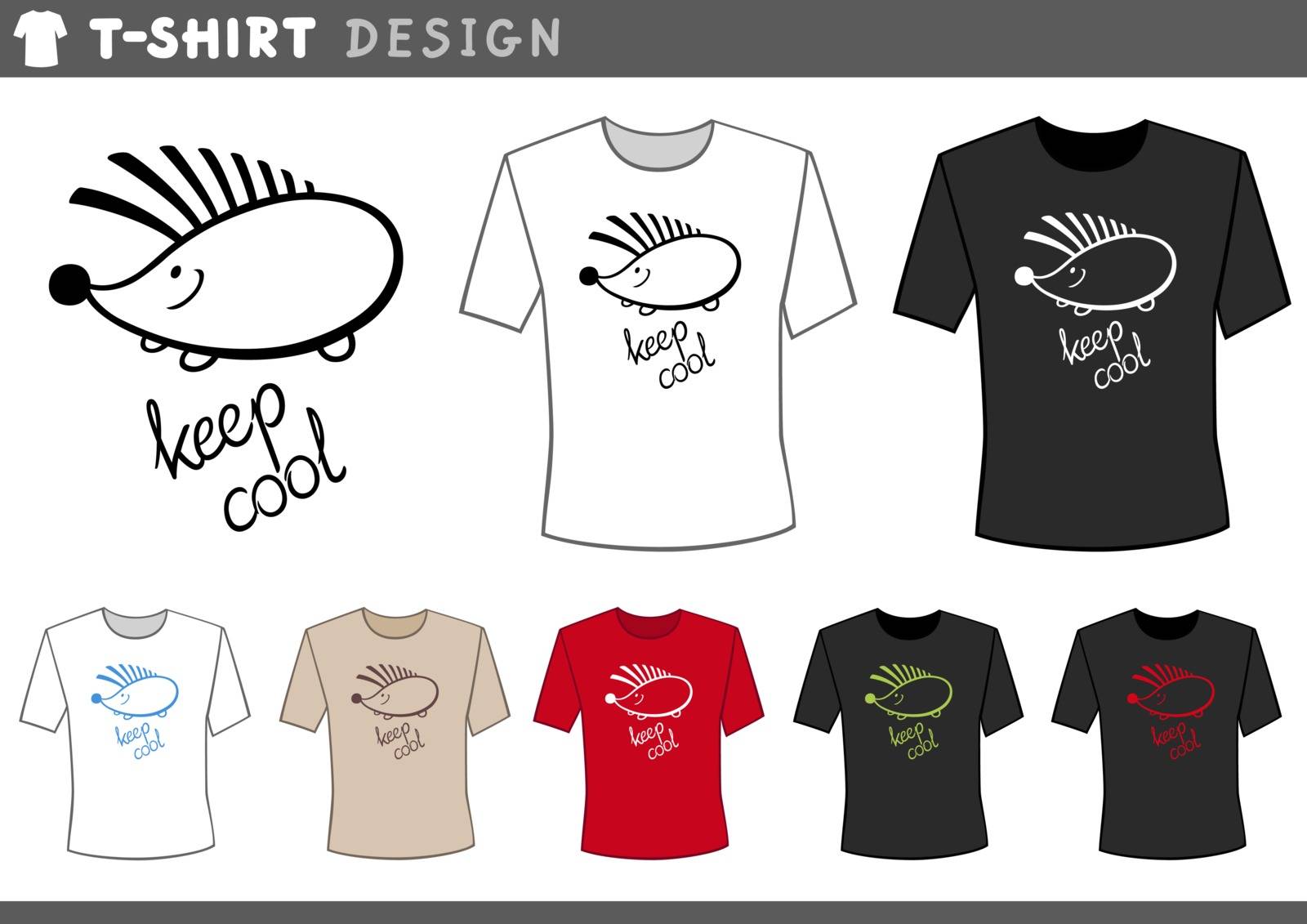 Illustration of T-Shirt Design Template with Cute Hedgehog and Keep Cool Caption