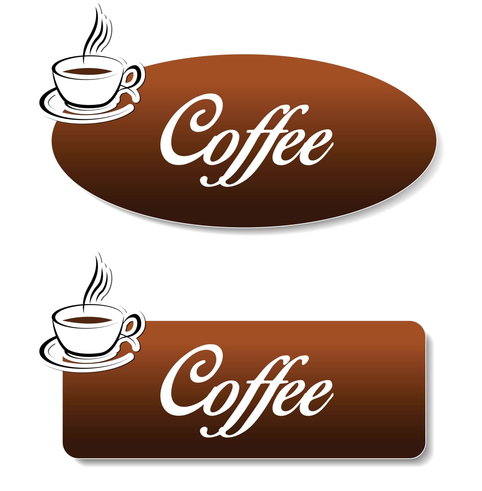 Illustration of brown coffee banners on white background