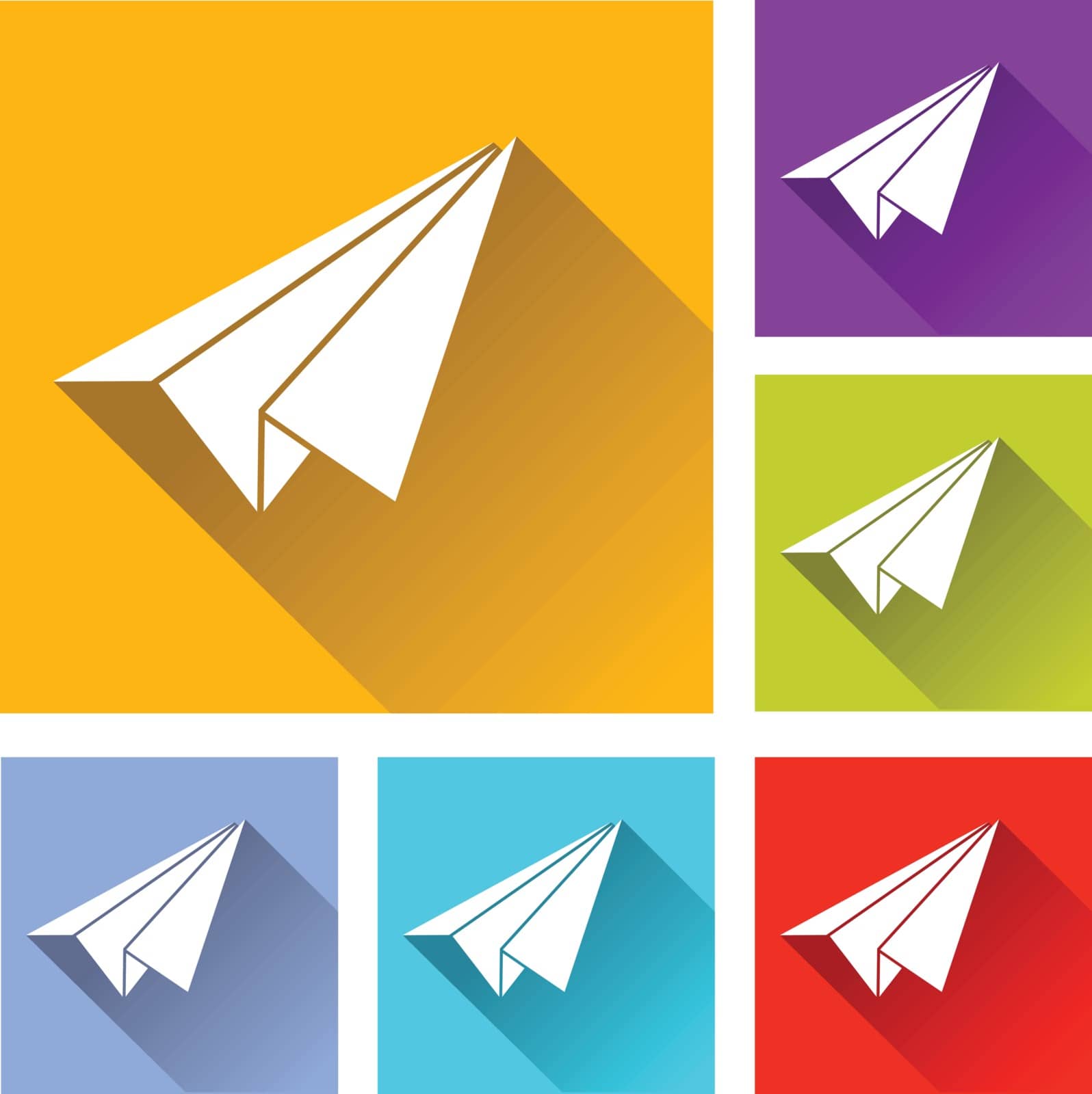 illustration of paper plane flat icons set