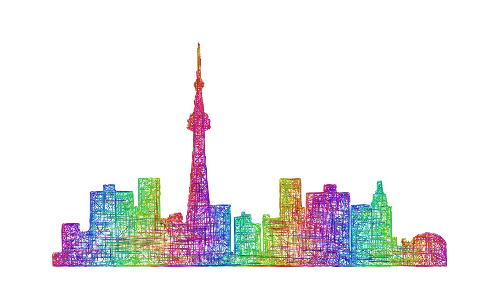 Toronto city skyline silhouette - multicolor line art