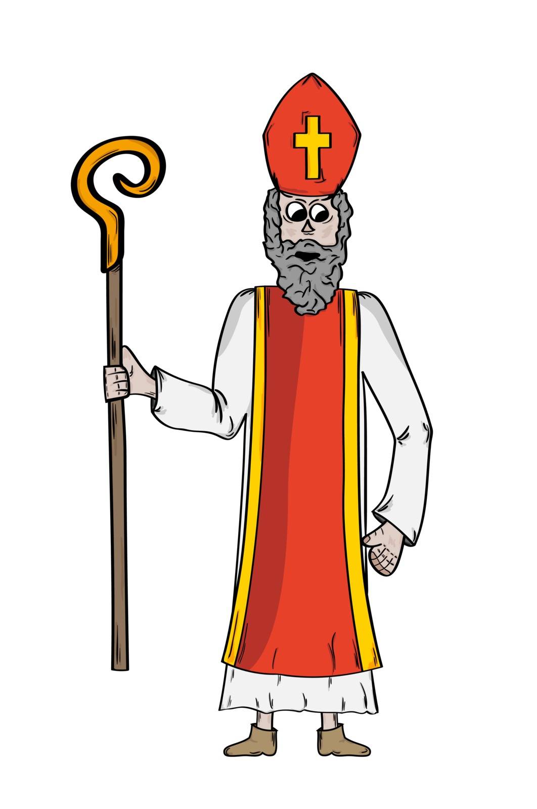 Saint Nicholas in bishop's clothing. Saint Nicholas as a symbol of goodness and wisdom and symbol of slavic Christmas. Sketch of the cartoon illustration isolated on white background.