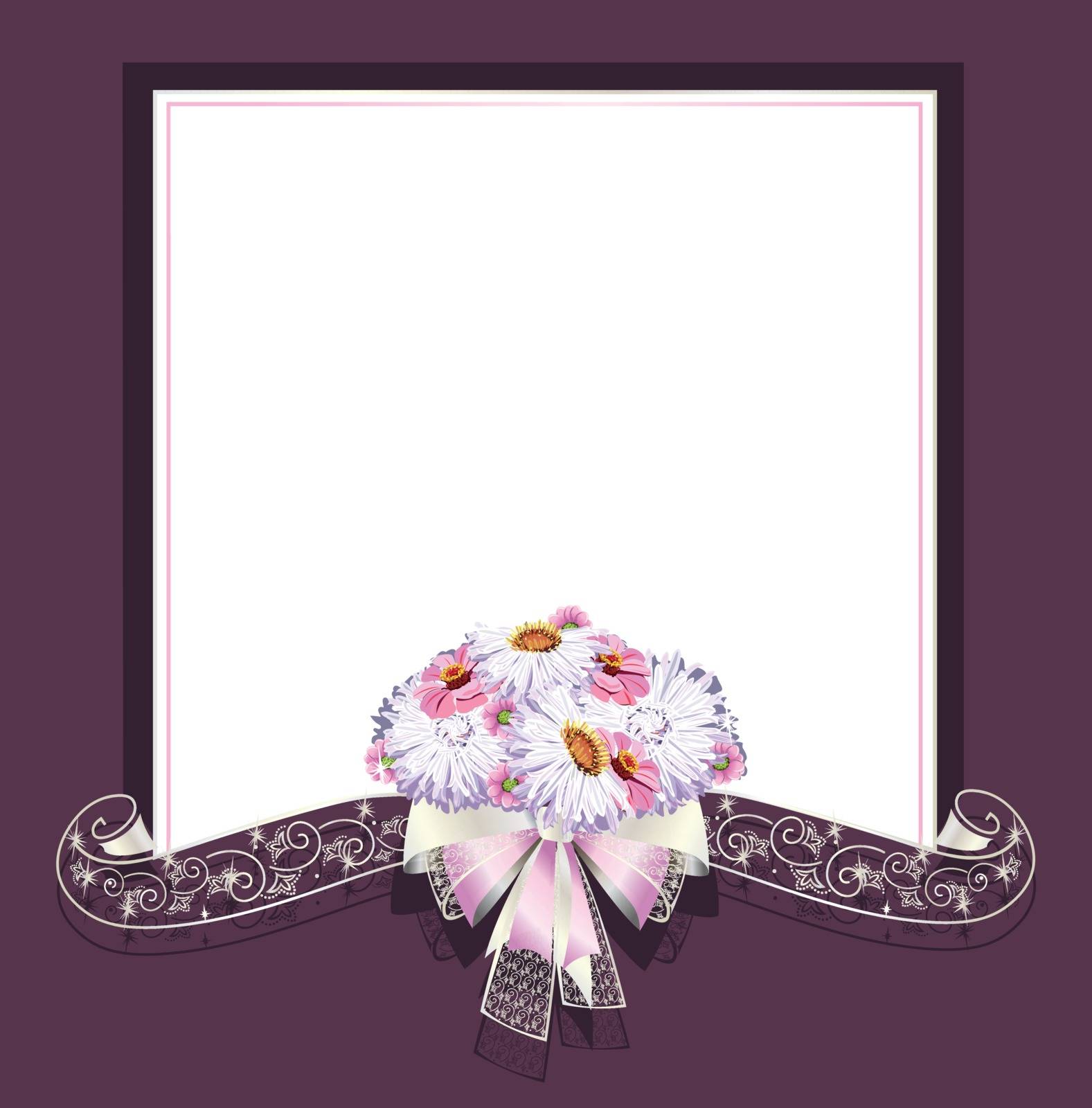 Wedding frame with openwork and satin ribbons