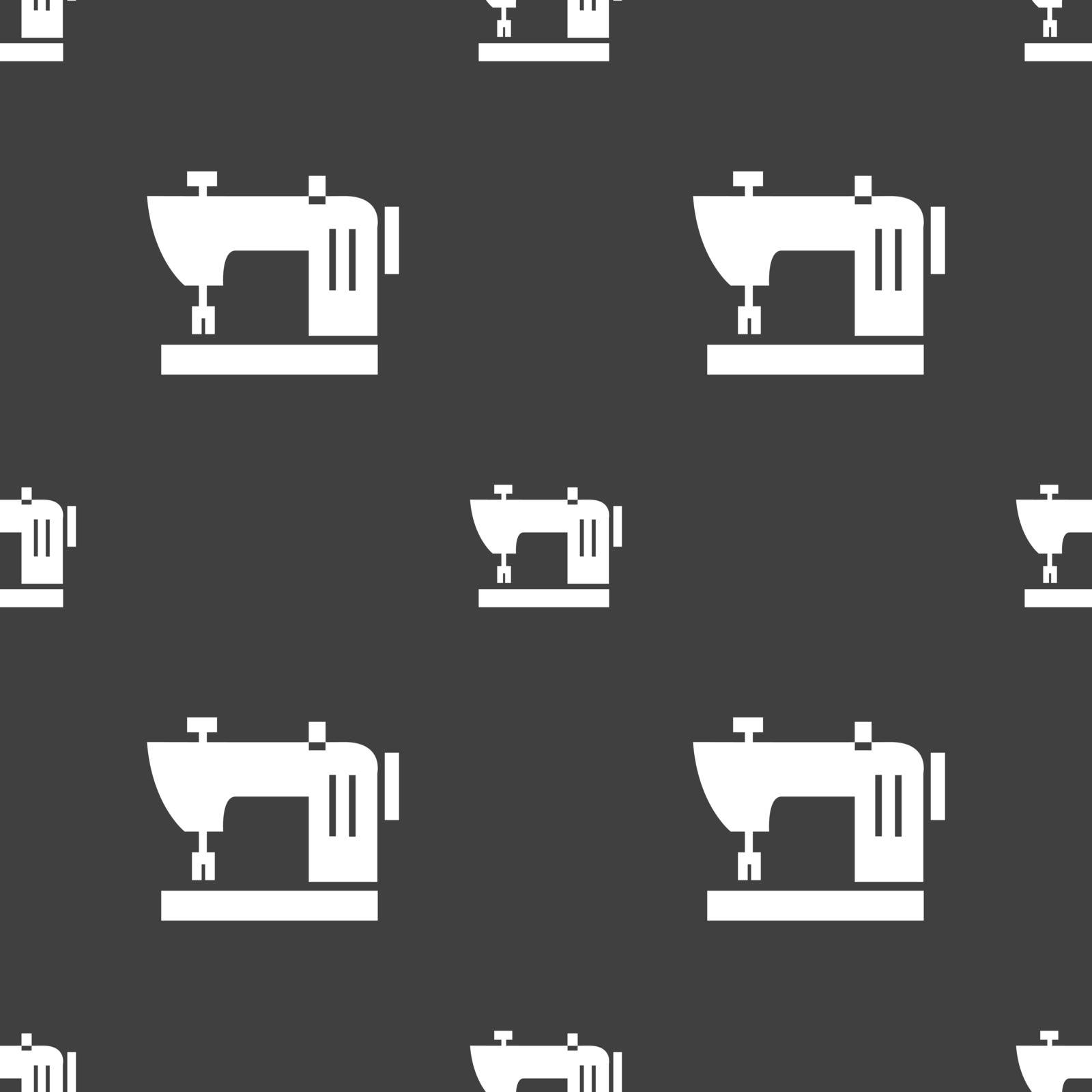 Sewing machine icon sign. Seamless pattern on a gray background. Vector by serhii_lohvyniuk