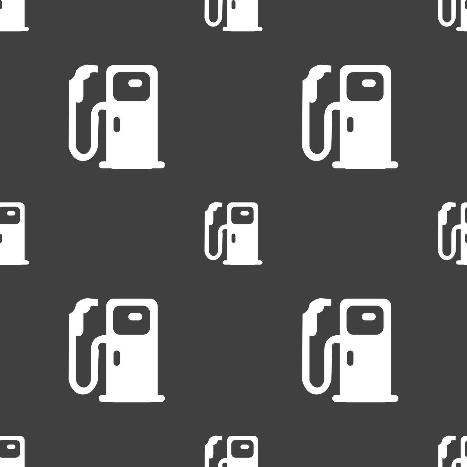 Fuel icon sign. Seamless pattern on a gray background. Vector by serhii_lohvyniuk