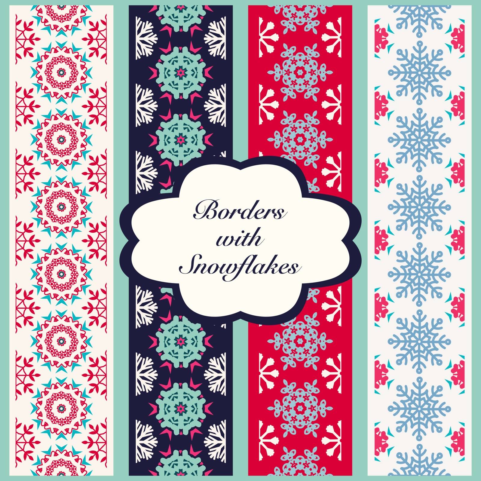 Vector Christmas Set of Borders with Snowflakes. Holiday festive ribbons illustration 