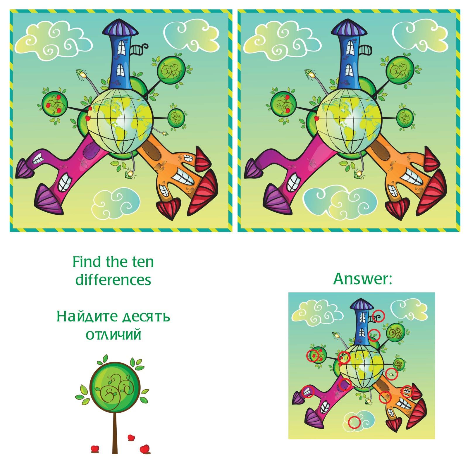 Visual Game - find 10 differences - with answer  - vector file