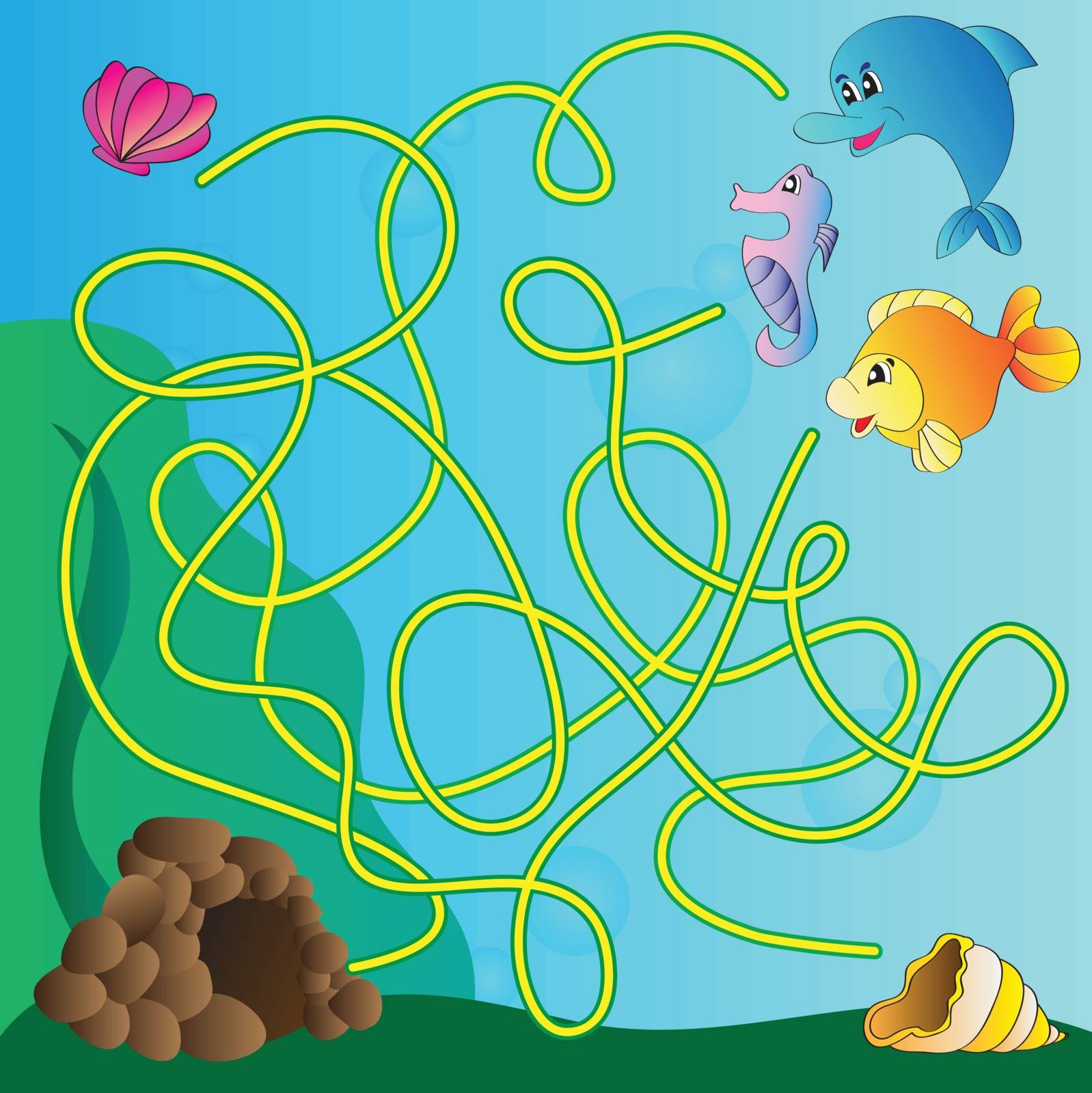 Vector puzzle for kids  - the marine life
