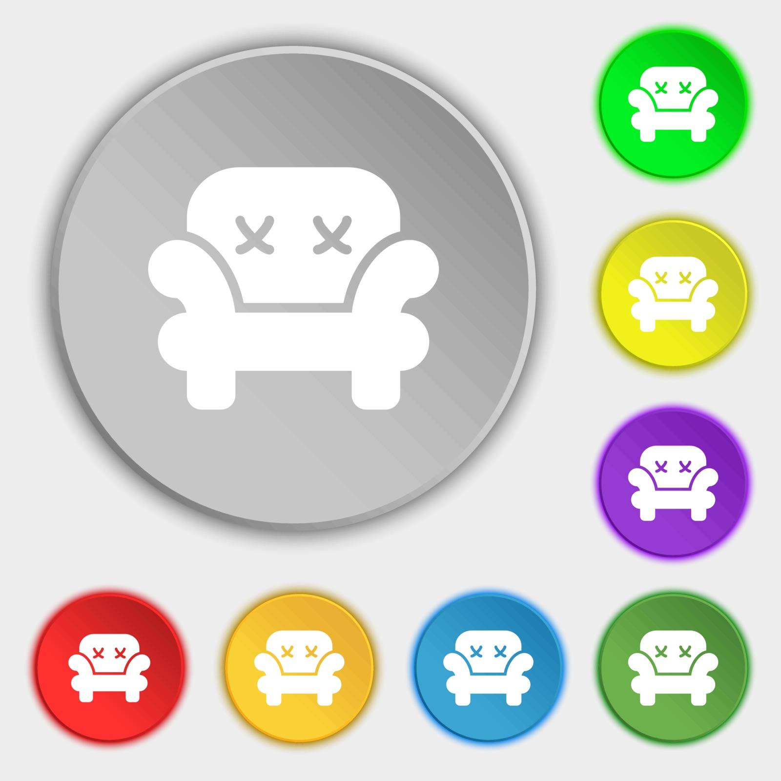 Armchair icon sign. Symbol on eight flat buttons. Vector illustration