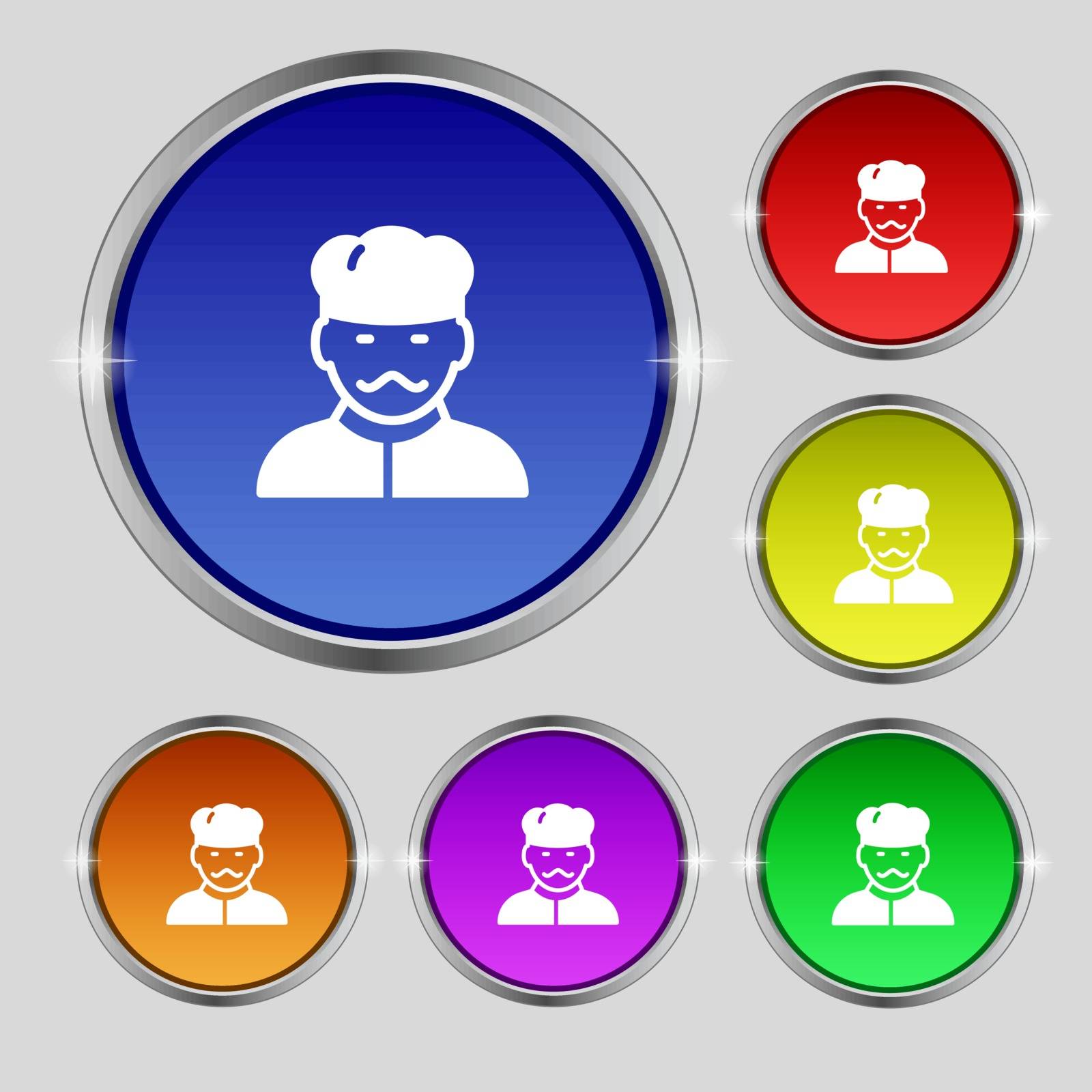 Cook icon sign. Round symbol on bright colourful buttons. Vector by serhii_lohvyniuk