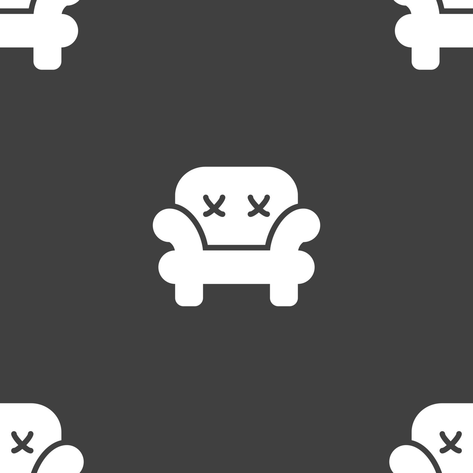 Armchair icon sign. Seamless pattern on a gray background. Vector by serhii_lohvyniuk