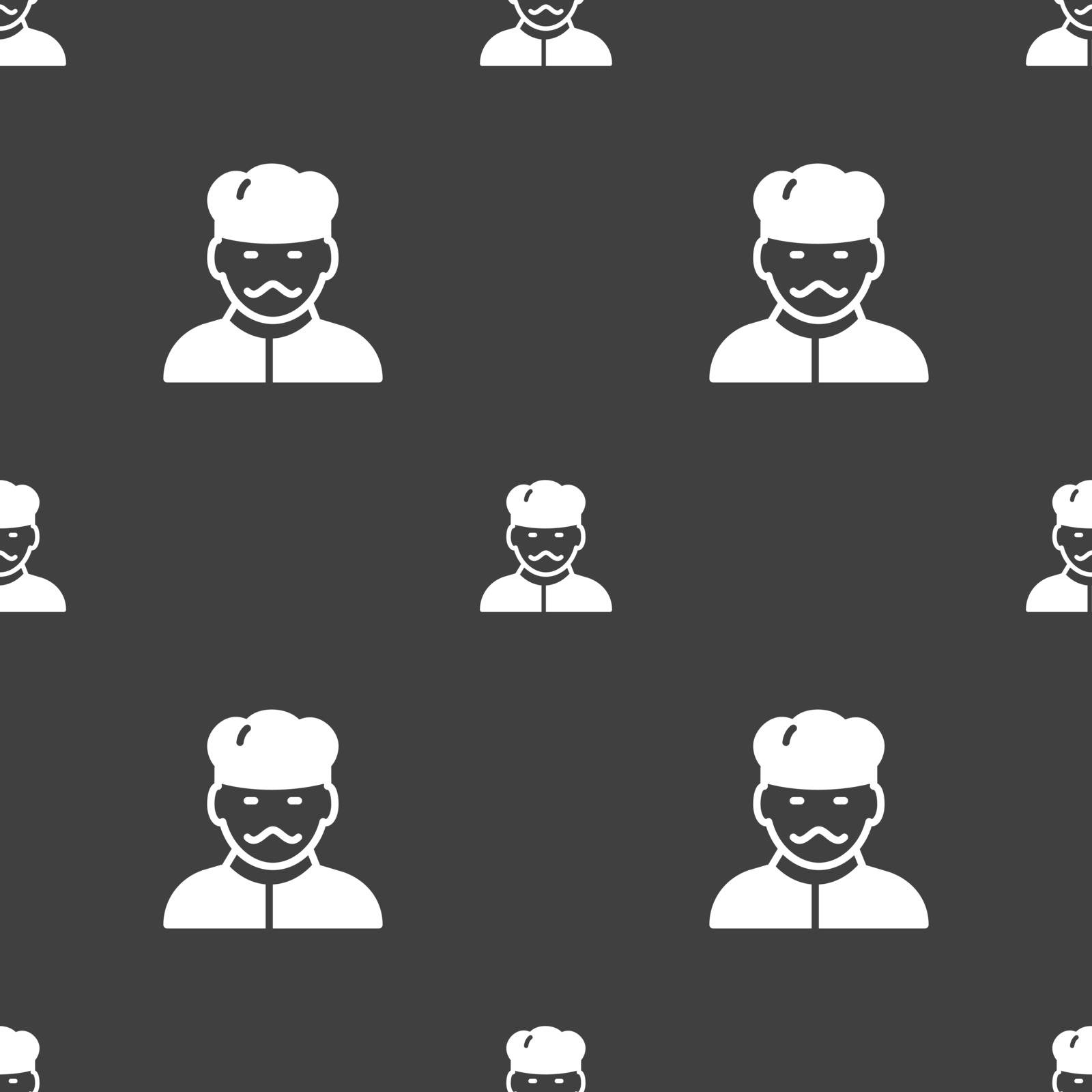 Cook icon sign. Seamless pattern on a gray background. Vector by serhii_lohvyniuk