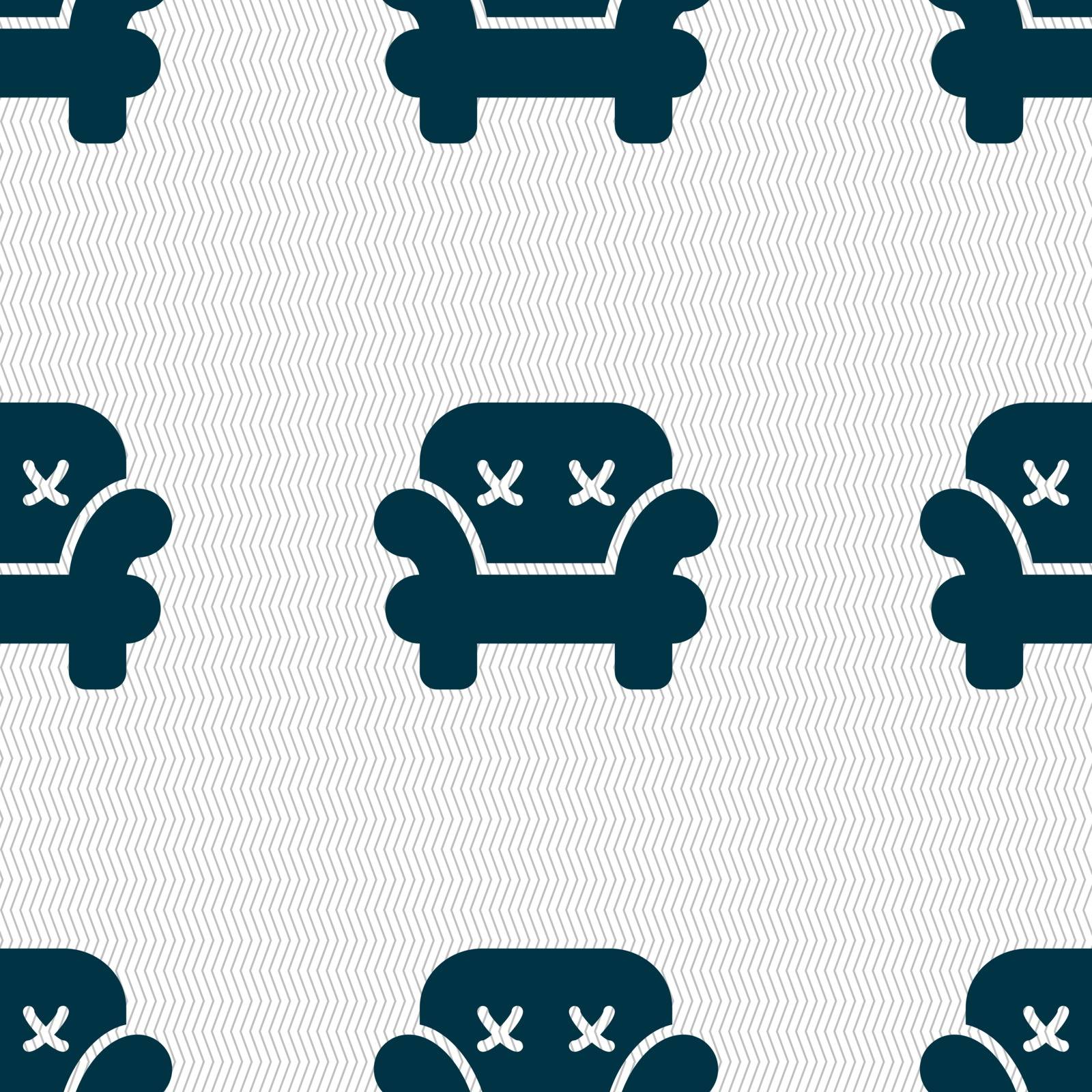 Armchair icon sign. Seamless pattern with geometric texture. Vector illustration