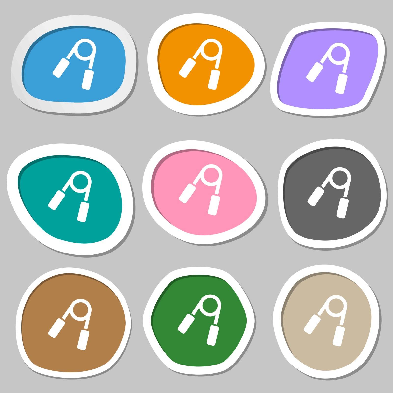 Hand grip trainer icon symbols. Multicolored paper stickers. Vector by serhii_lohvyniuk