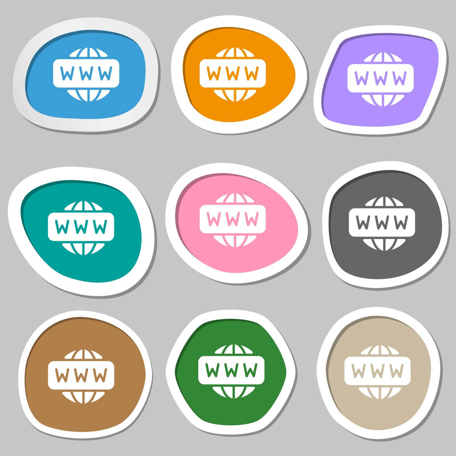 WWW icon symbols. Multicolored paper stickers. Vector illustration