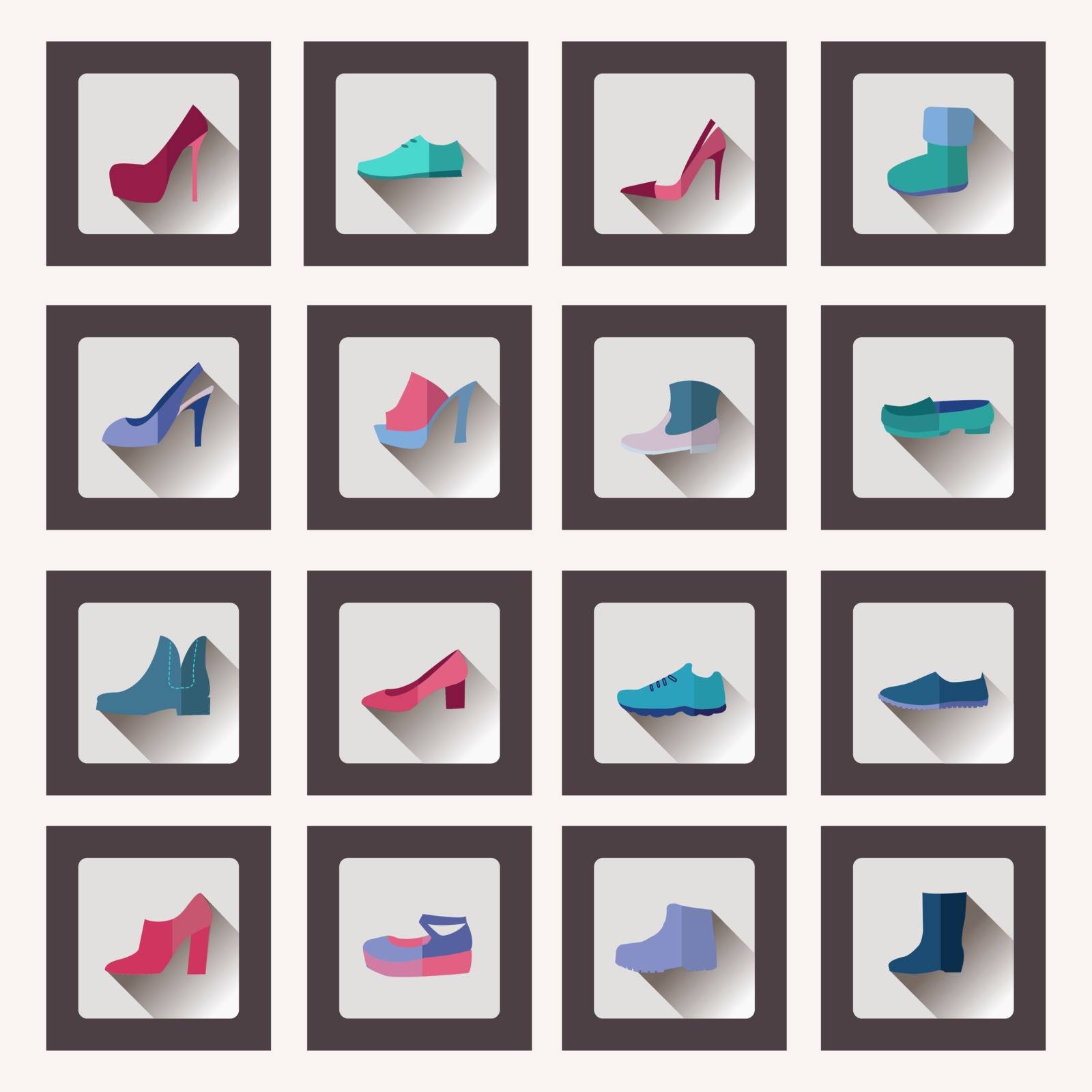 Vector flat style collection, women and men shoes set Footwear flat icons for four seasons . Fashion modern design, illustration