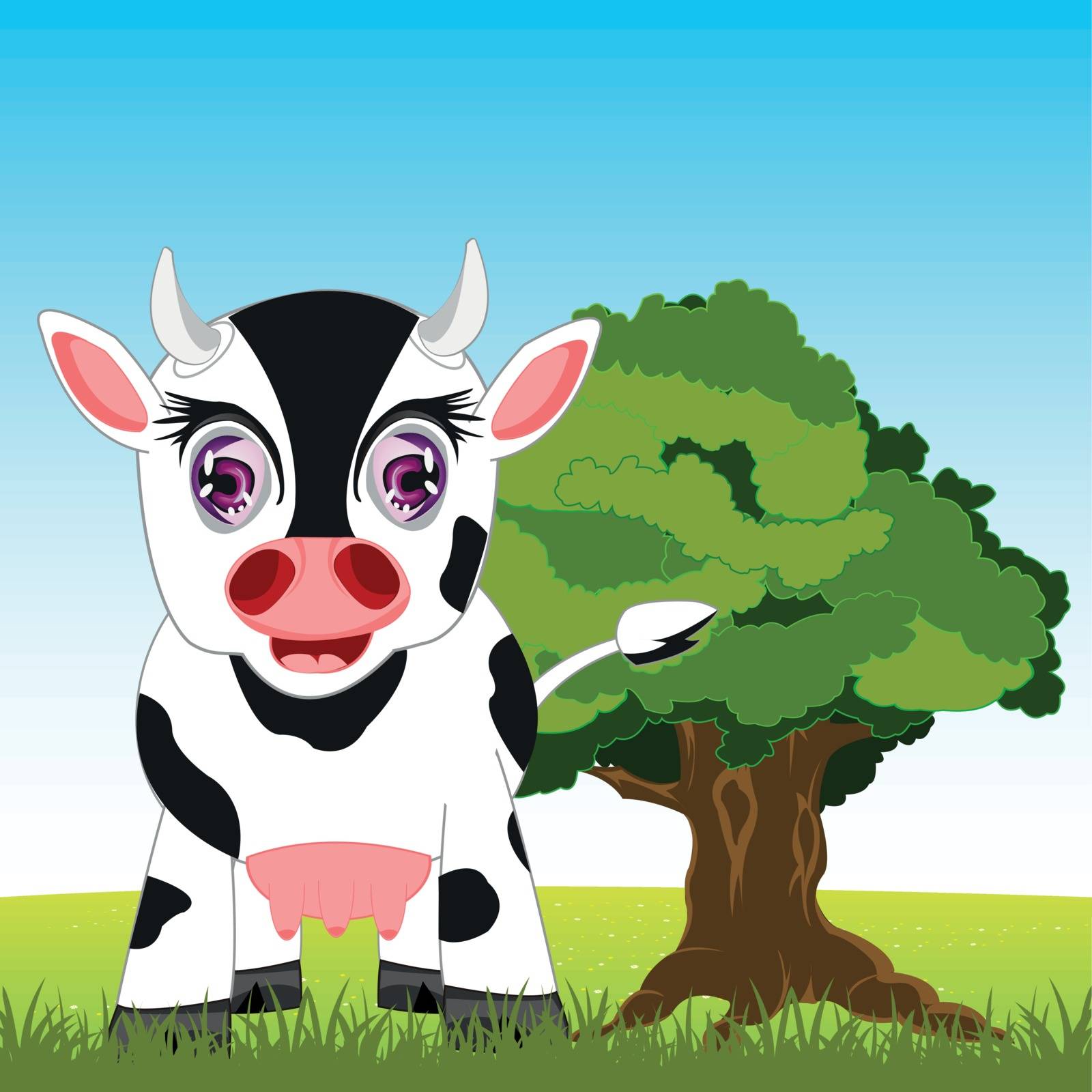 Pets animal cow on year glade.Vector illustration