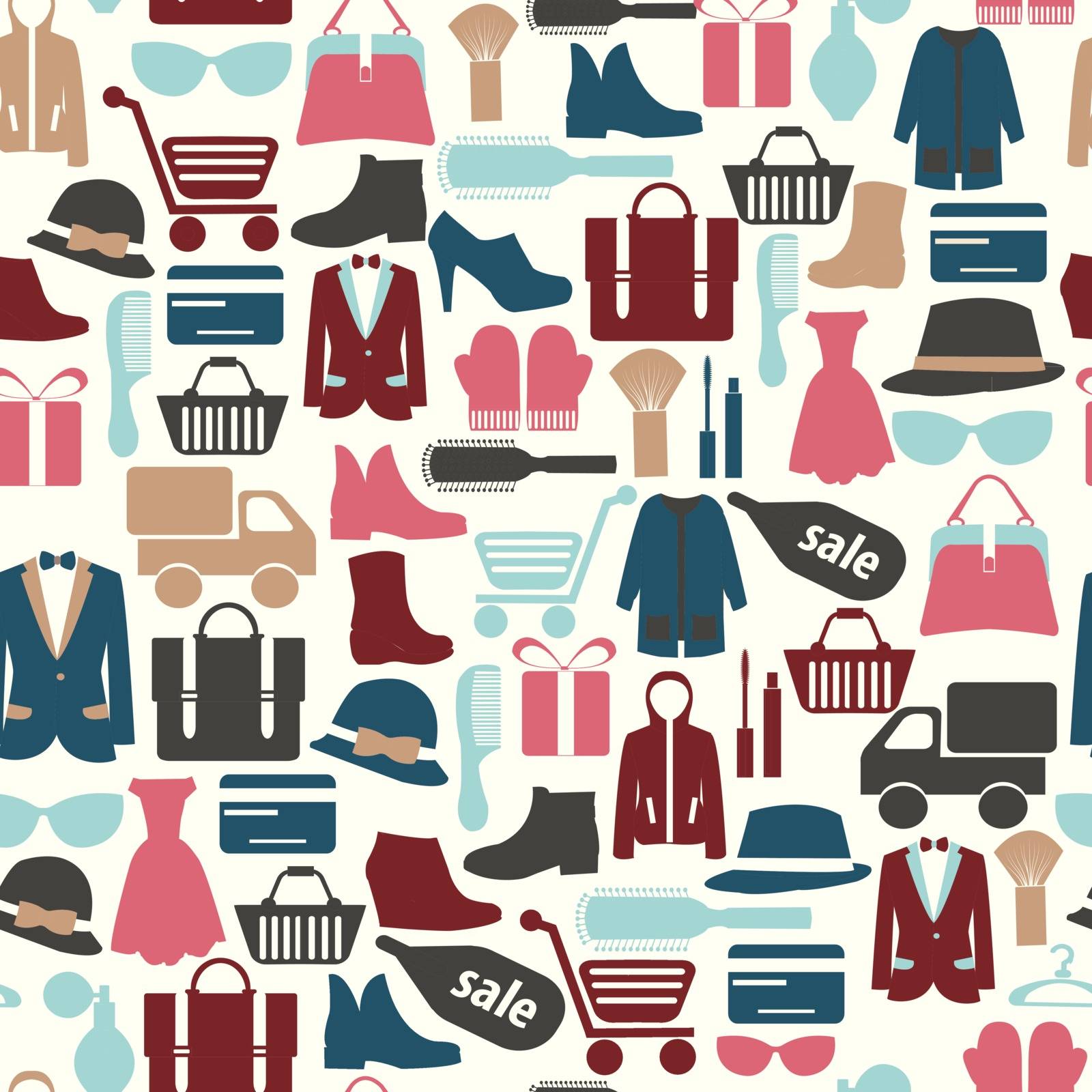 seamless pattern with Group of Objects of Shopping related icons 