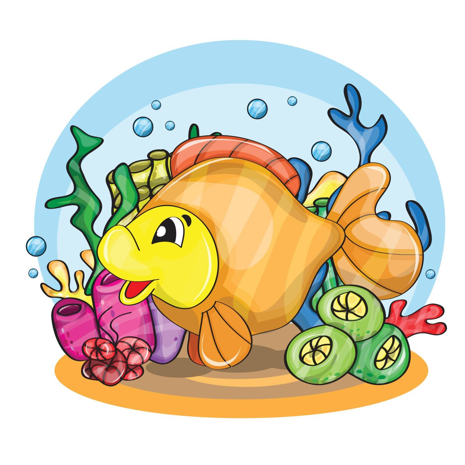 Illustration of a happy goldfish cartoon character 