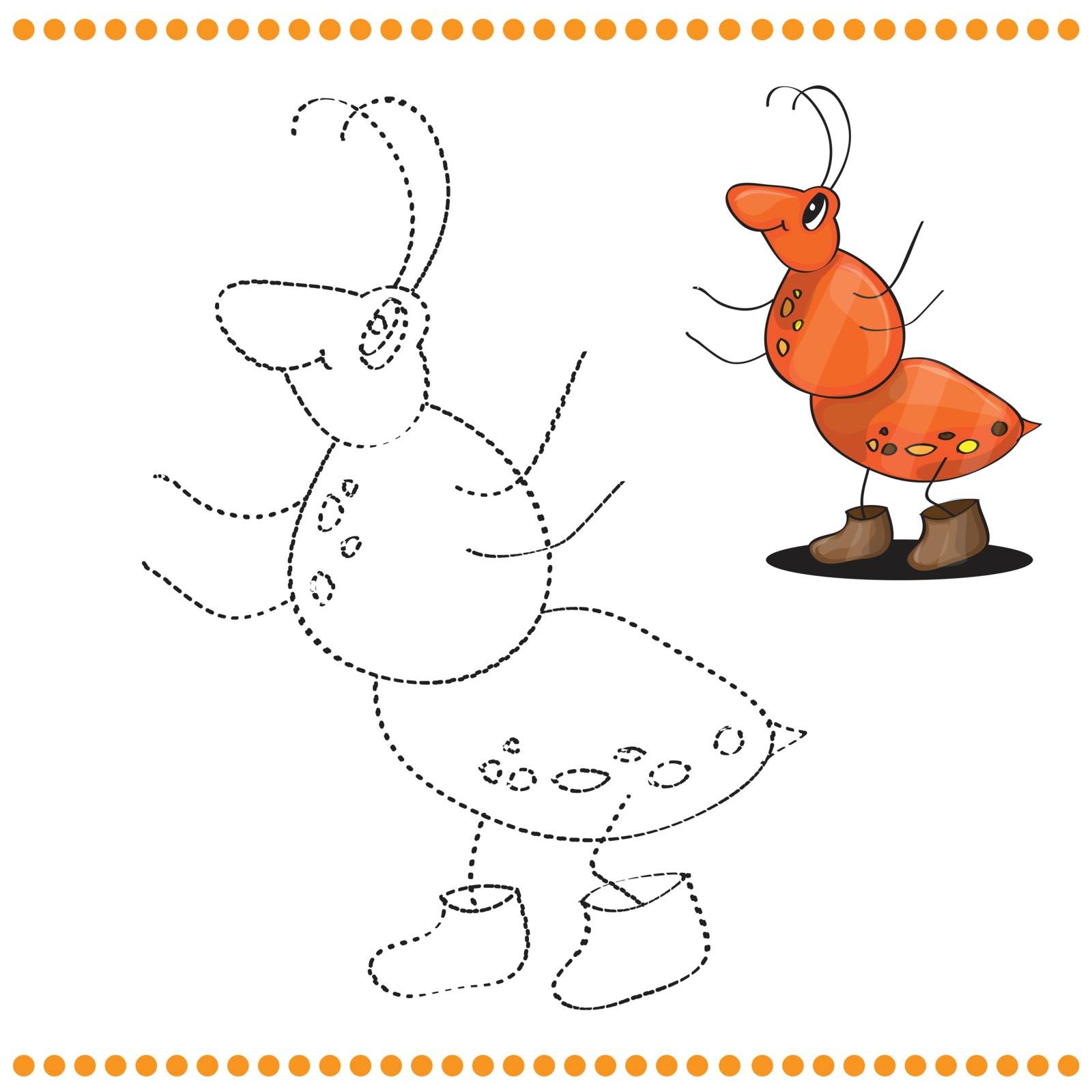 Connect the dots and coloring page - Ant cartoon 