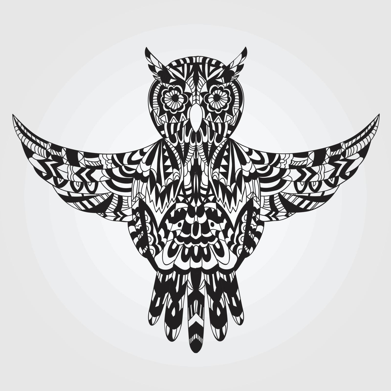 Ornamental hand drawn owl -  Vector illustration - doodle style