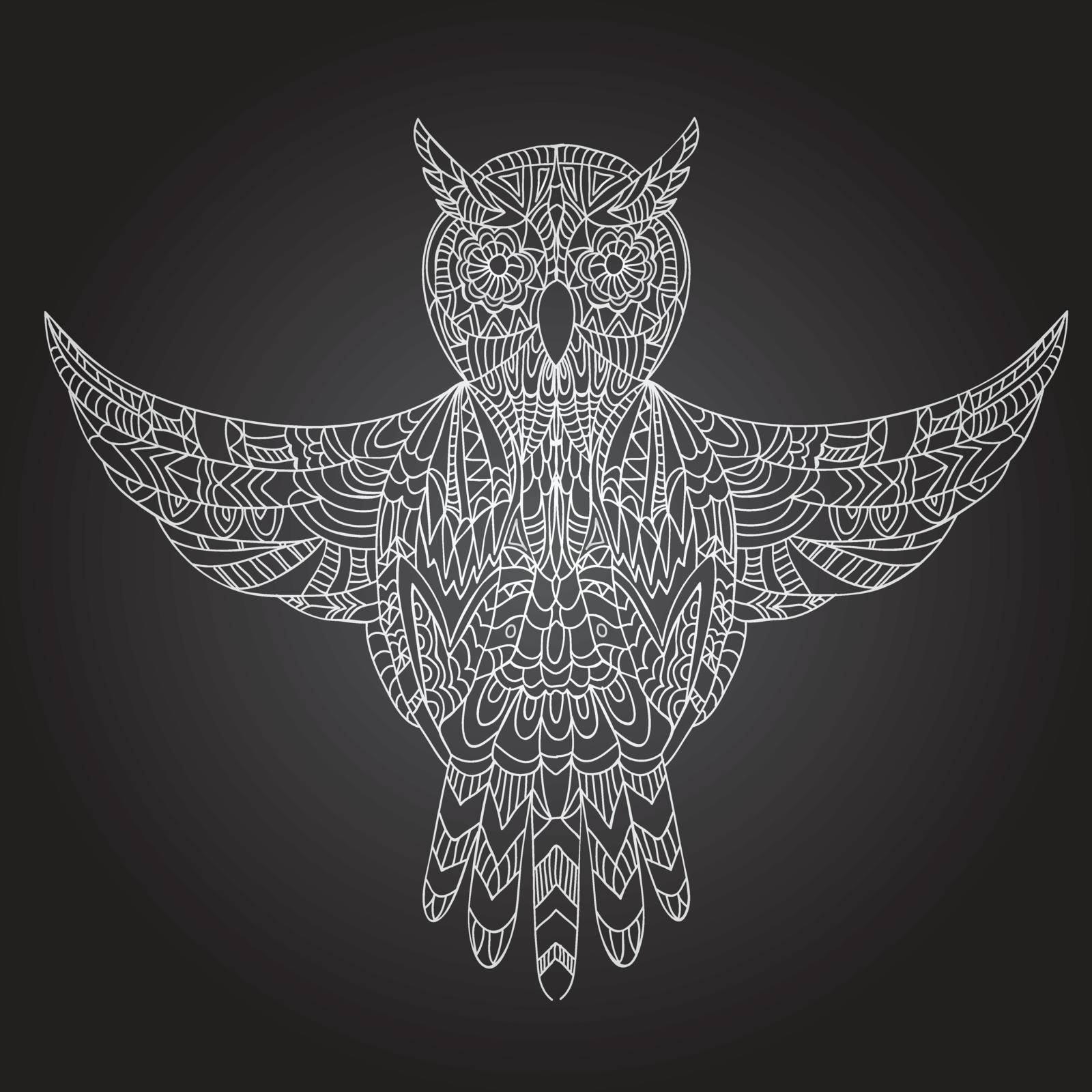 Ornamental hand drawn owl -  Vector illustration - doodle style