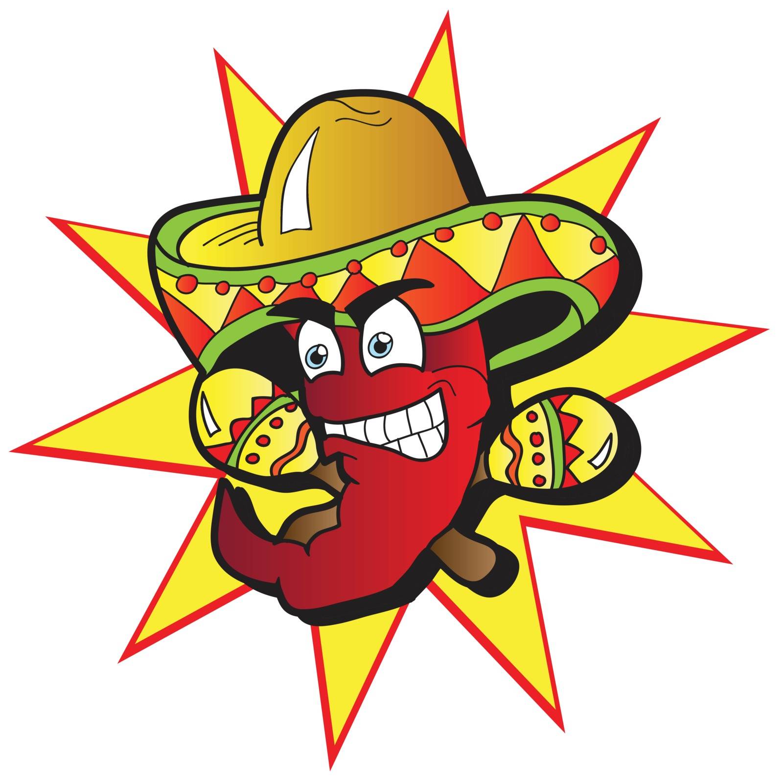 Illustration of a Chili Character  pepper with a Pair of Maracas