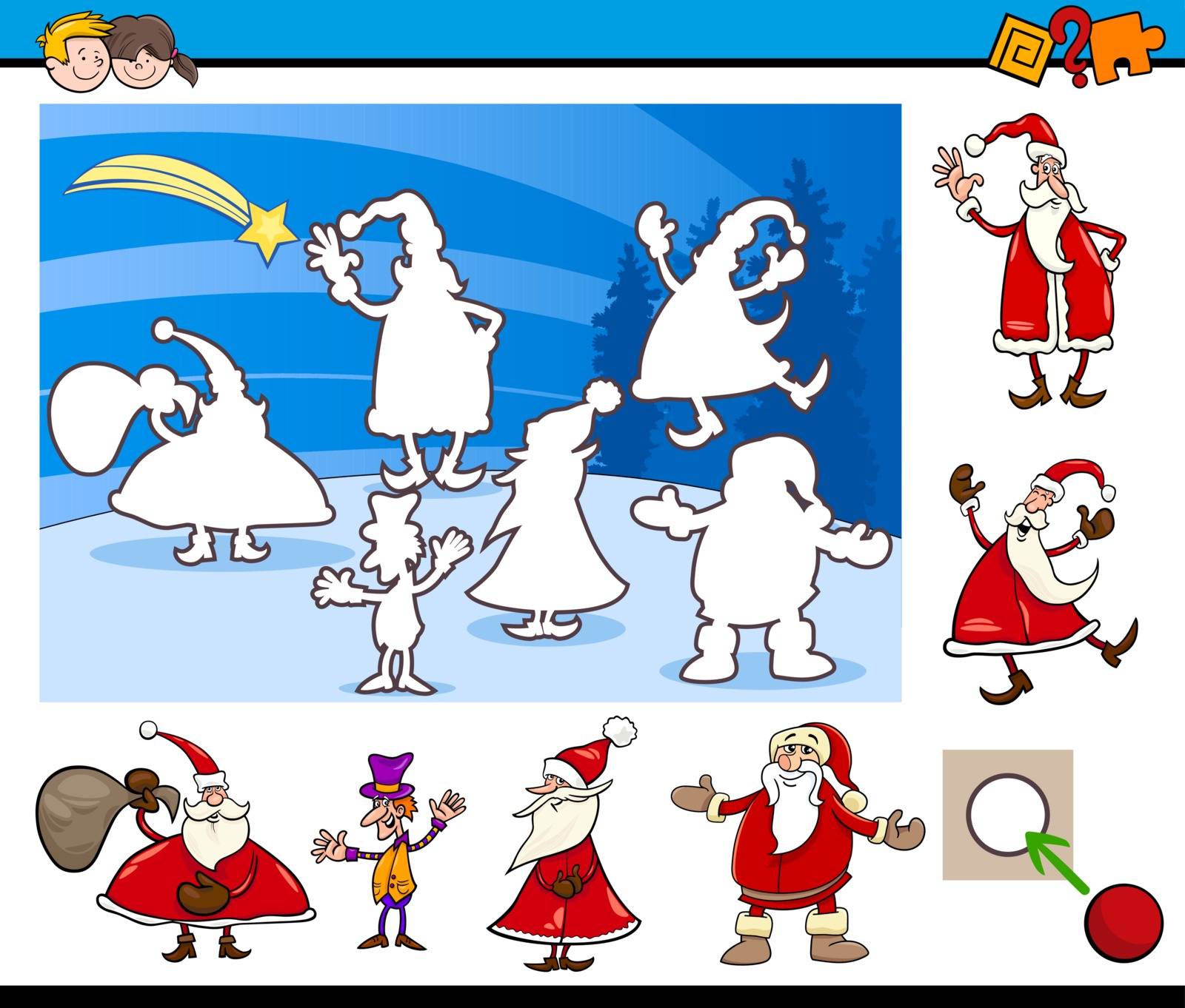 Cartoon Illustration of Educational Activity for Preschool Children with Santa Claus Characters on Christmas Time
