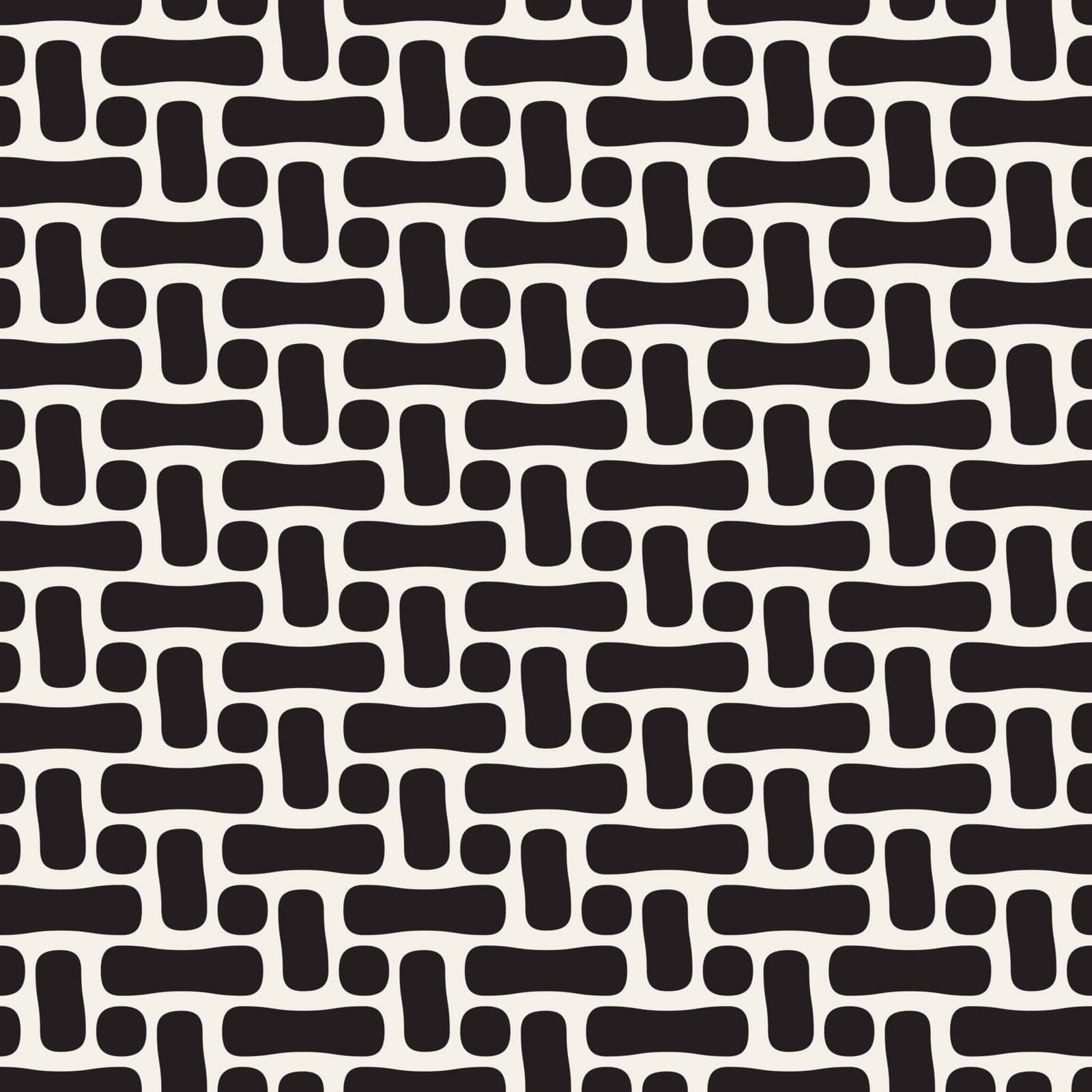Vector Seamless Black And White Rounded Rectangles Pattern. Abstract Geometric Background Design