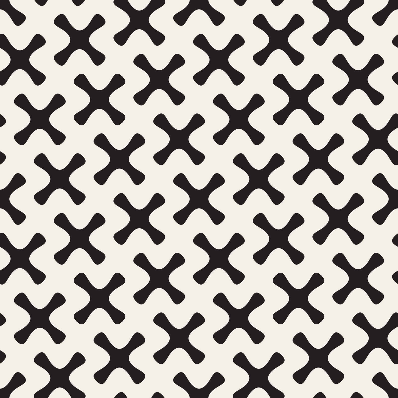 Vector Seamless Black And White Rounded Cross Pattern. Abstract Geometric Background Design