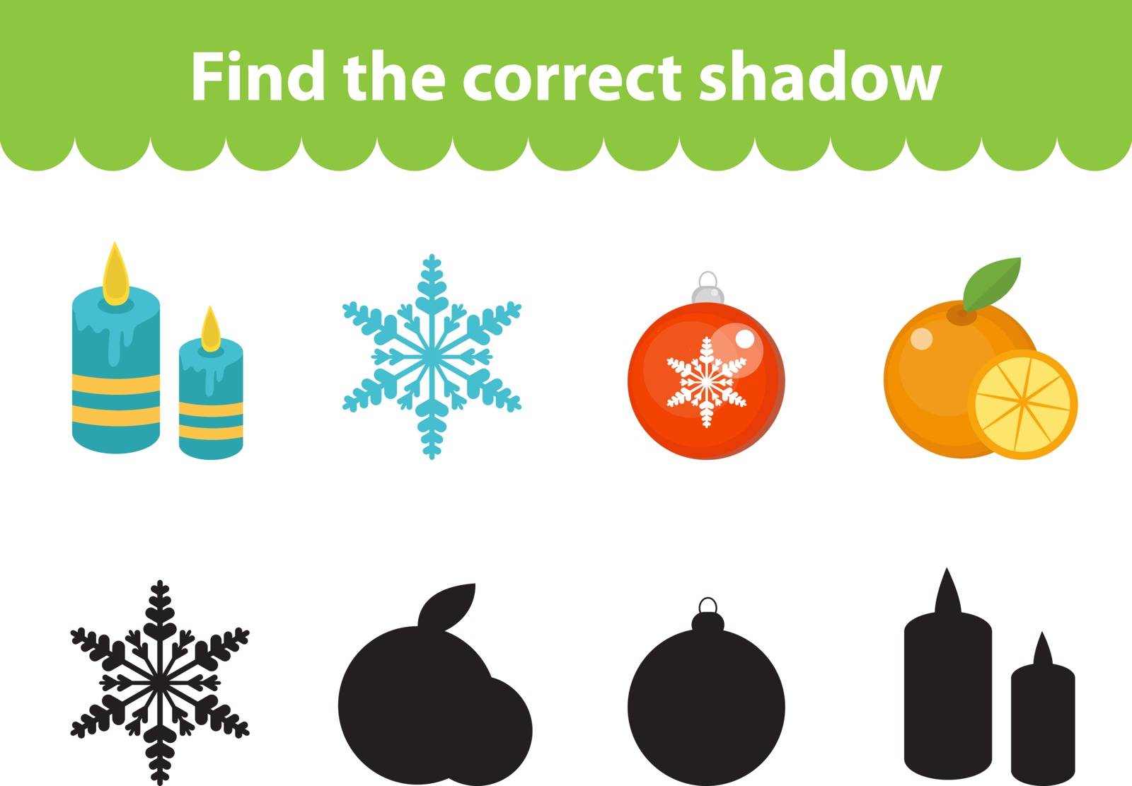 Children s educational game, find correct shadow silhouette. Vector illustration by lucia_fox