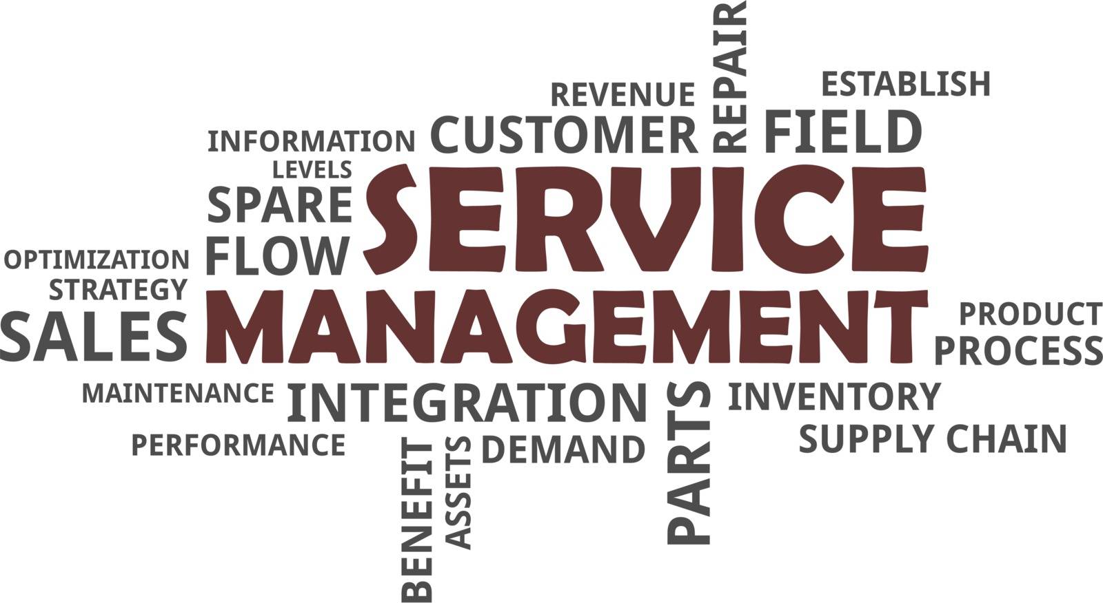 A word cloud of service management related items