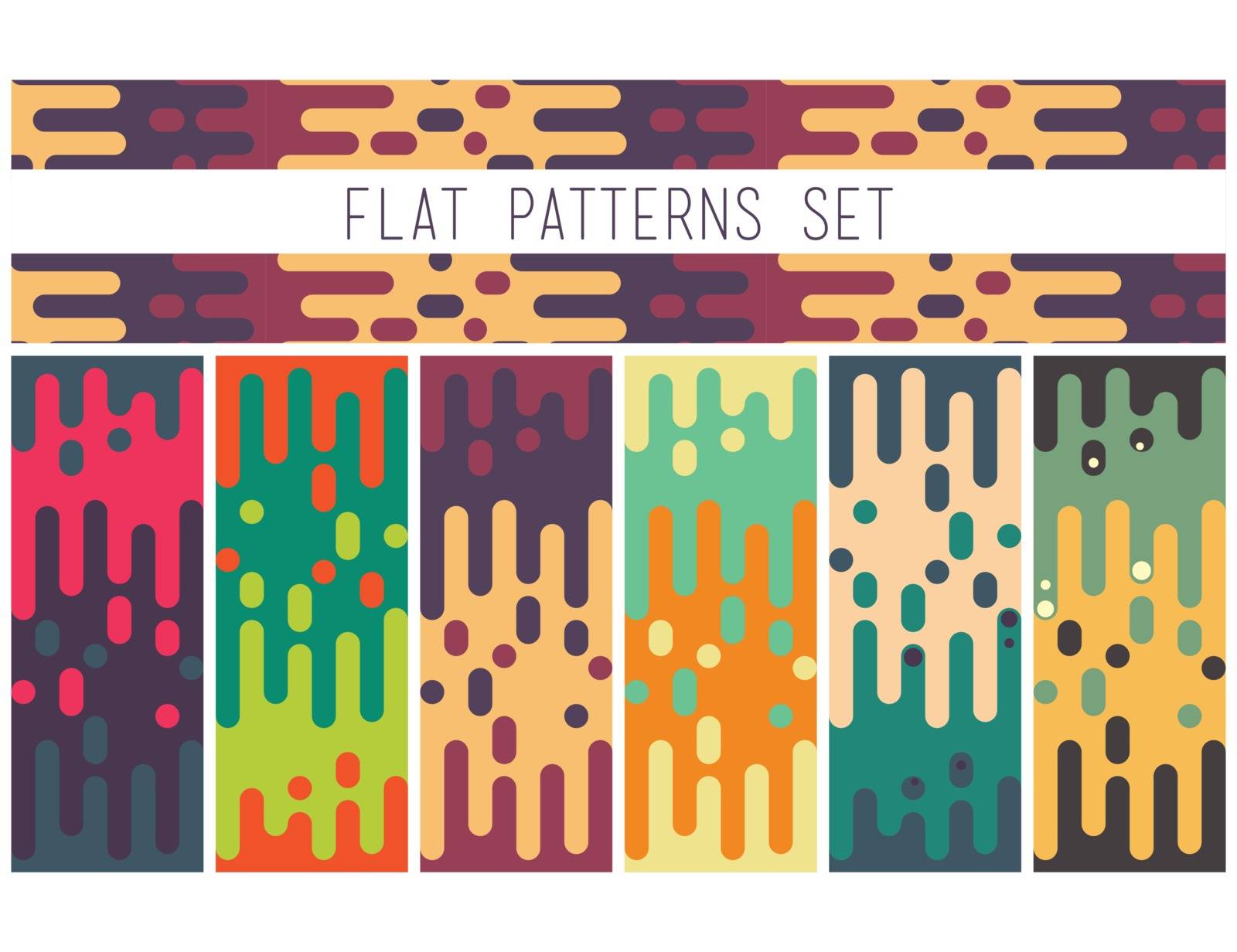 Universal colorful seamless flat pattern set. Abstract doodle geometric lines in retro memphis style, fashion 80-90s