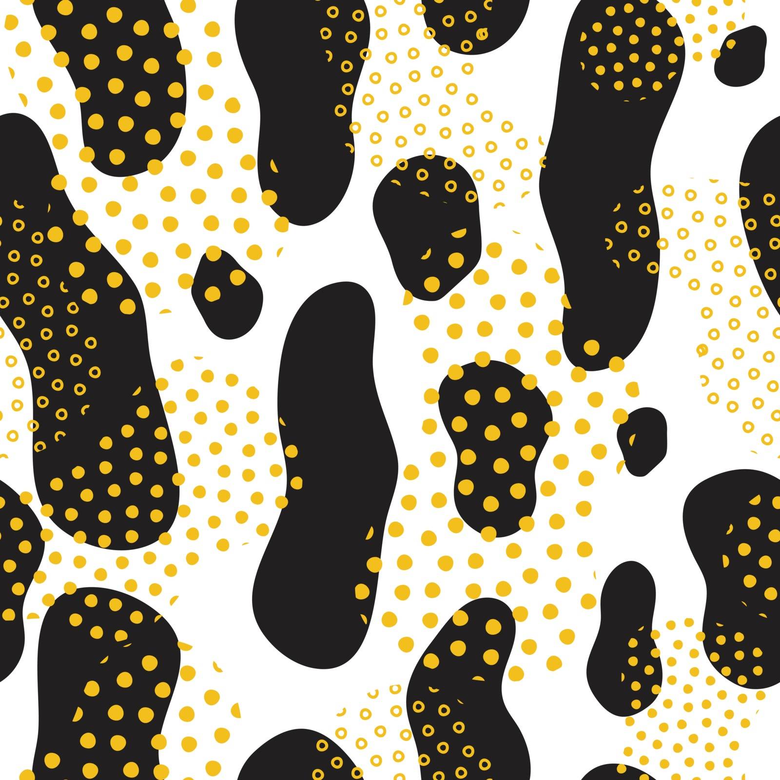Abstract background geometric fashion ornament vector seamless pattern. Camouflage textile illustration with dots in black, white, yellow