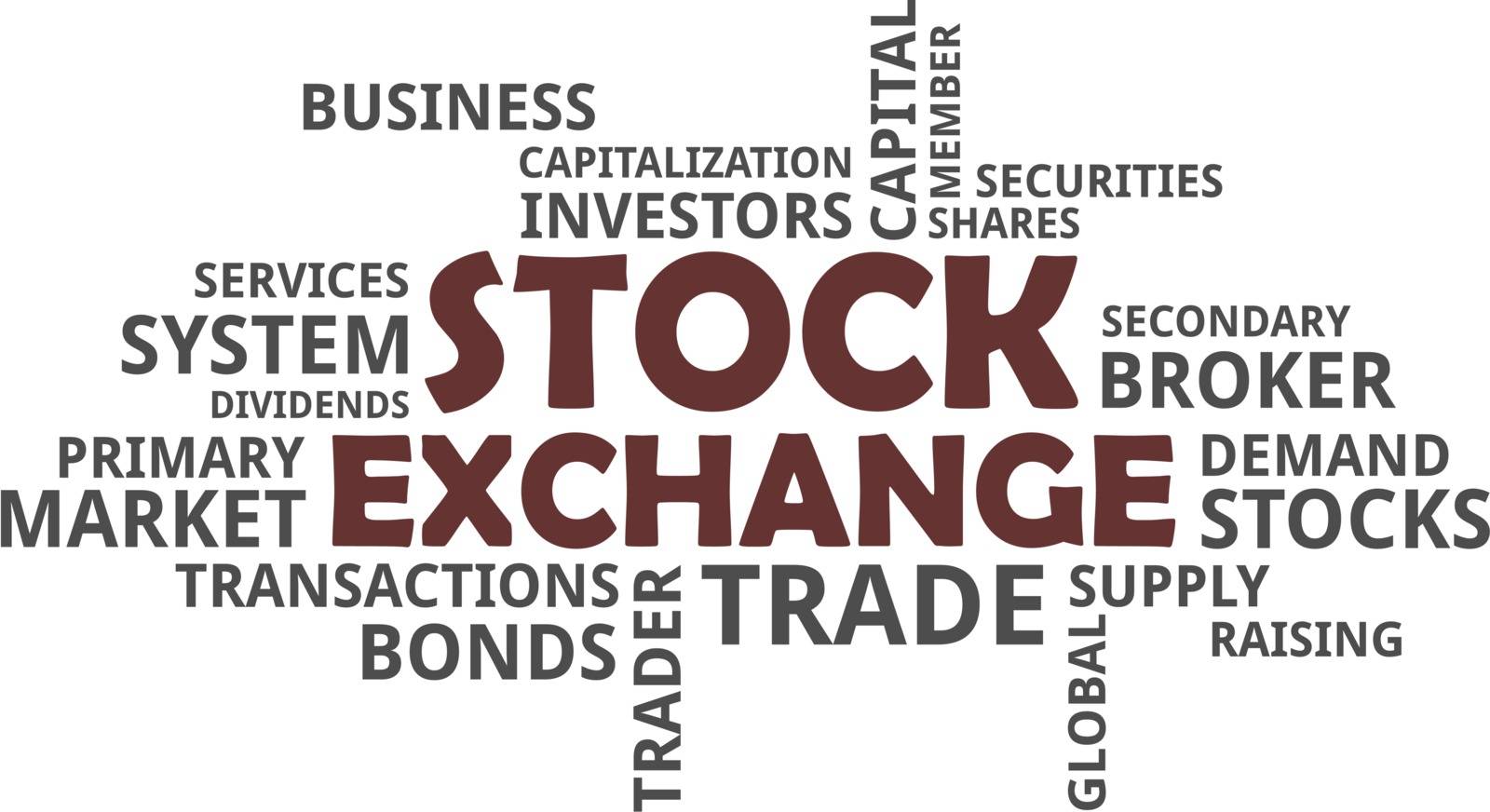 A word cloud of stock exchange related items