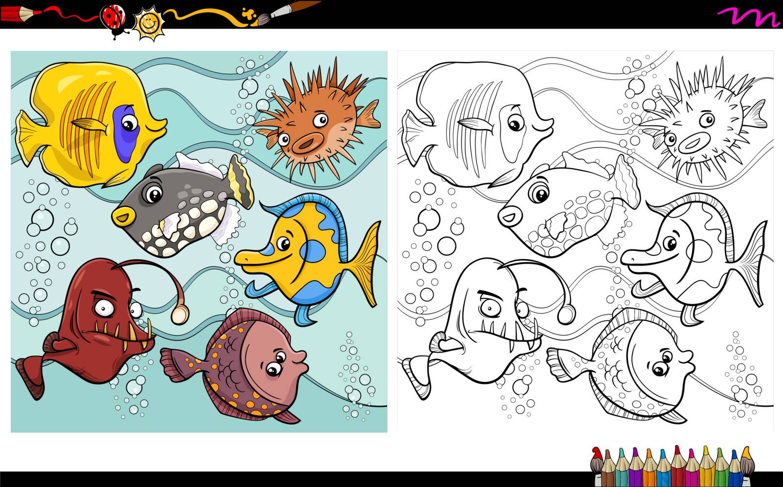 fish characters coloring page by izakowski