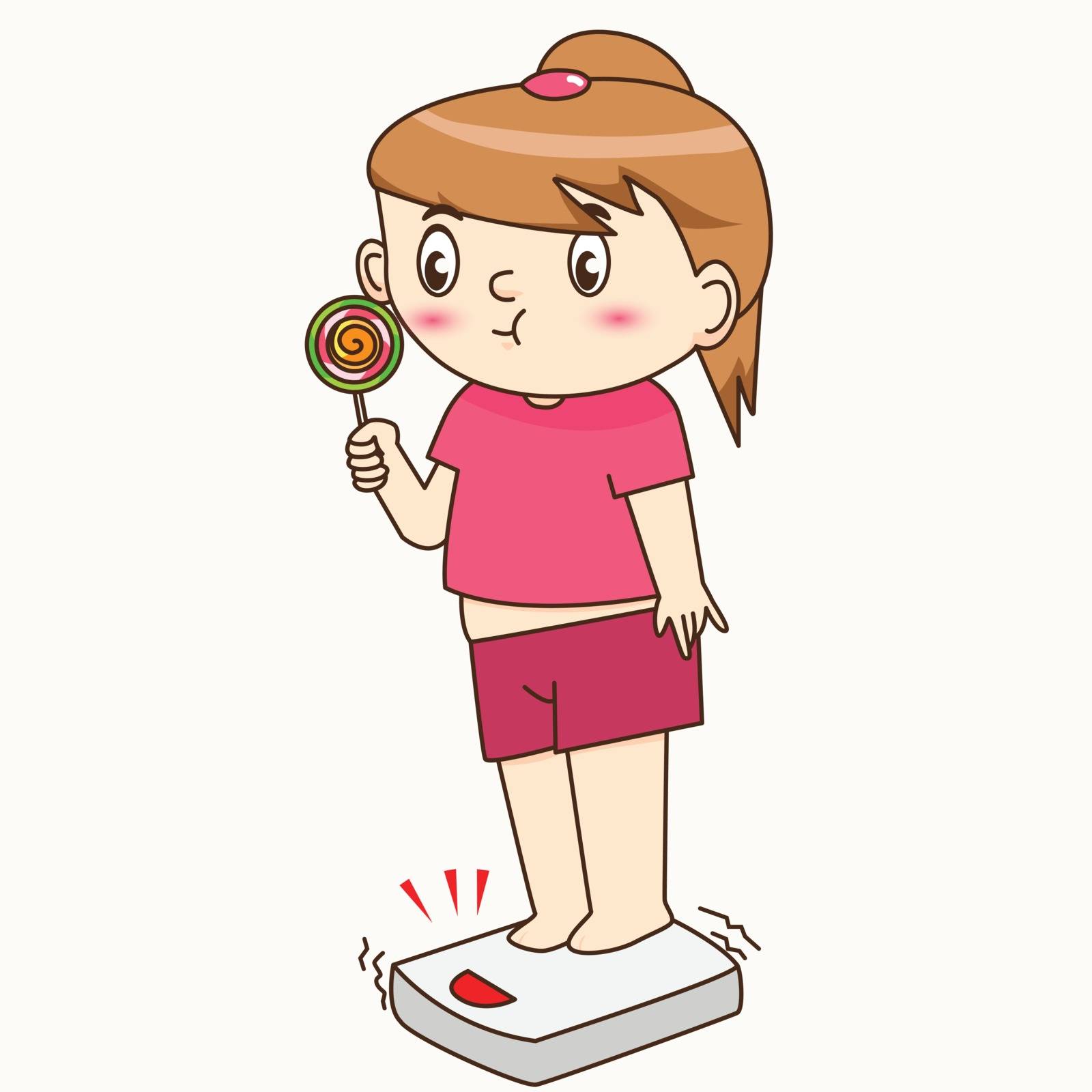 Fat girl eating lollipop and feet on the floor scales by nattio
