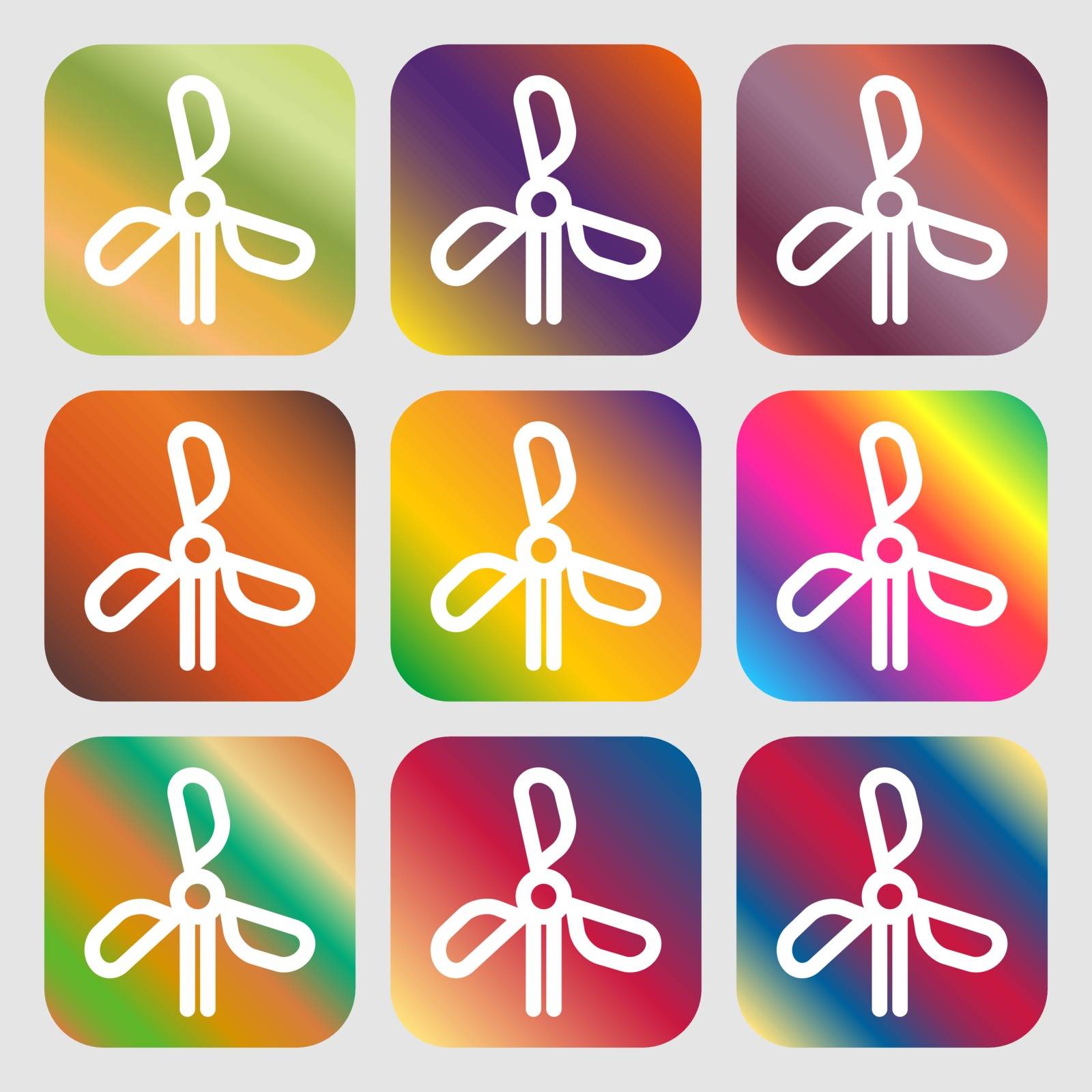 wind turbine icon sign. Nine buttons with bright gradients for beautiful design. Vector illustration