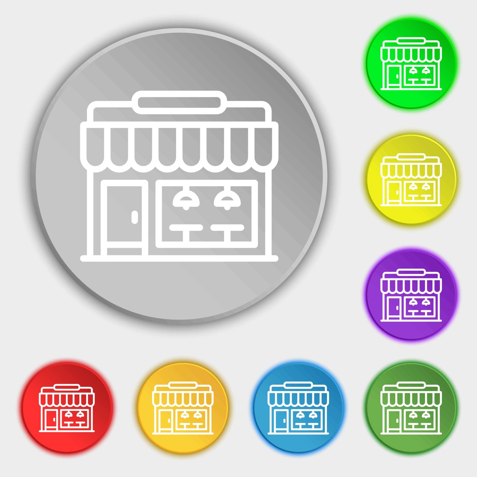 Store icon sign. Symbol on eight flat buttons. Vector illustration