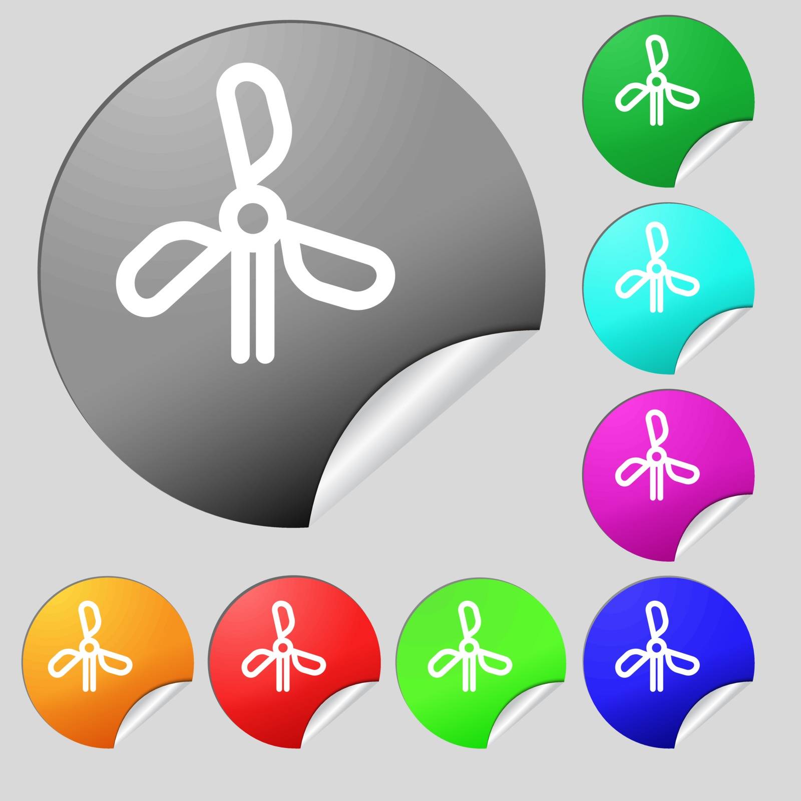wind turbine icon sign. Set of eight multi colored round buttons, stickers. Vector illustration