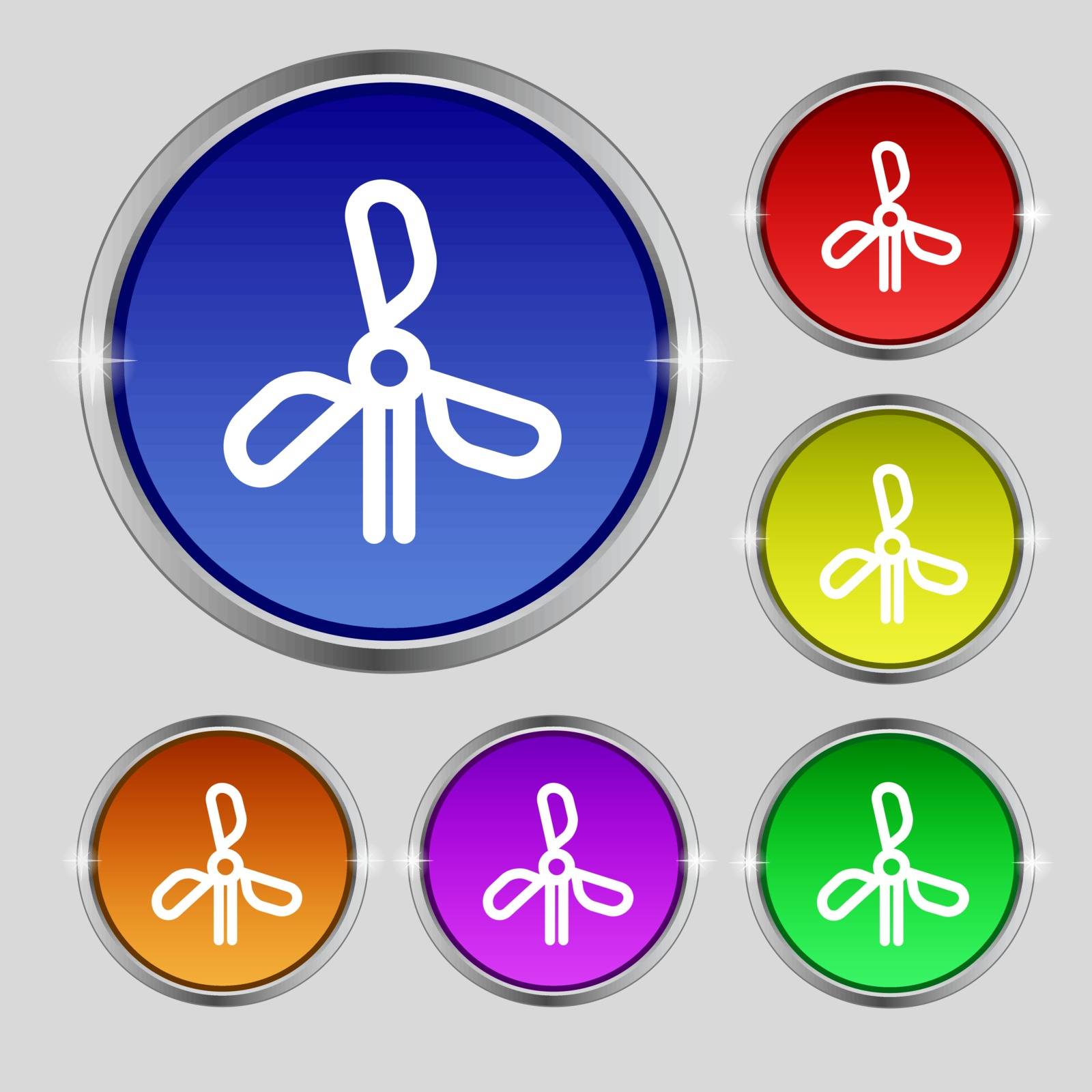 wind turbine icon sign. Round symbol on bright colourful buttons. Vector by serhii_lohvyniuk