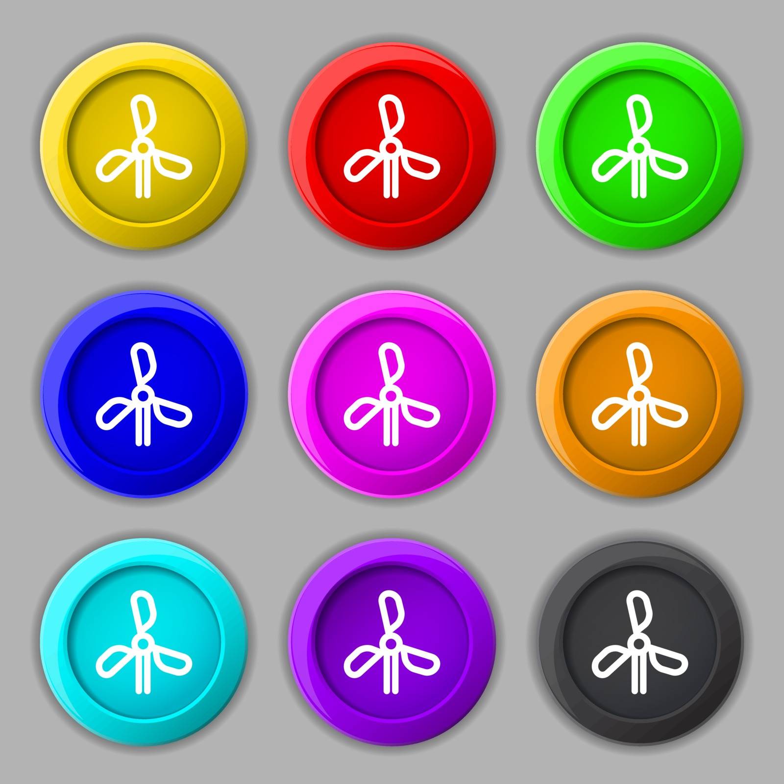 wind turbine icon sign. symbol on nine round colourful buttons. Vector illustration