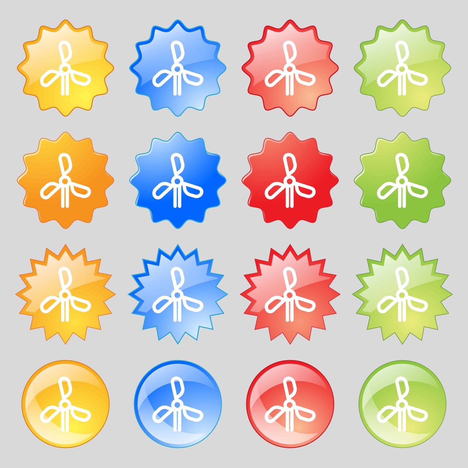 wind turbine icon sign. Big set of 16 colorful modern buttons for your design. Vector by serhii_lohvyniuk