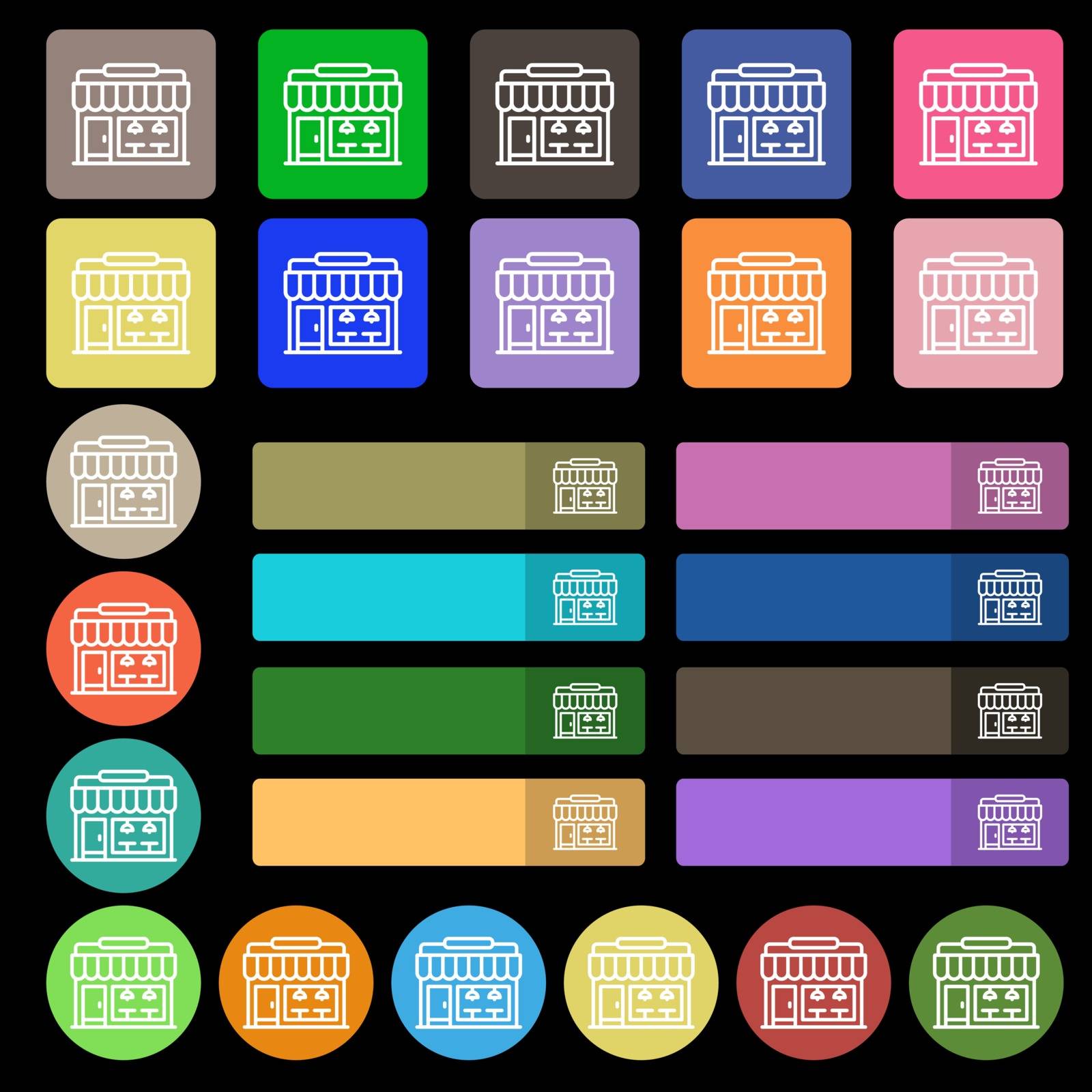 Store icon sign. Set from twenty seven multicolored flat buttons. Vector illustration