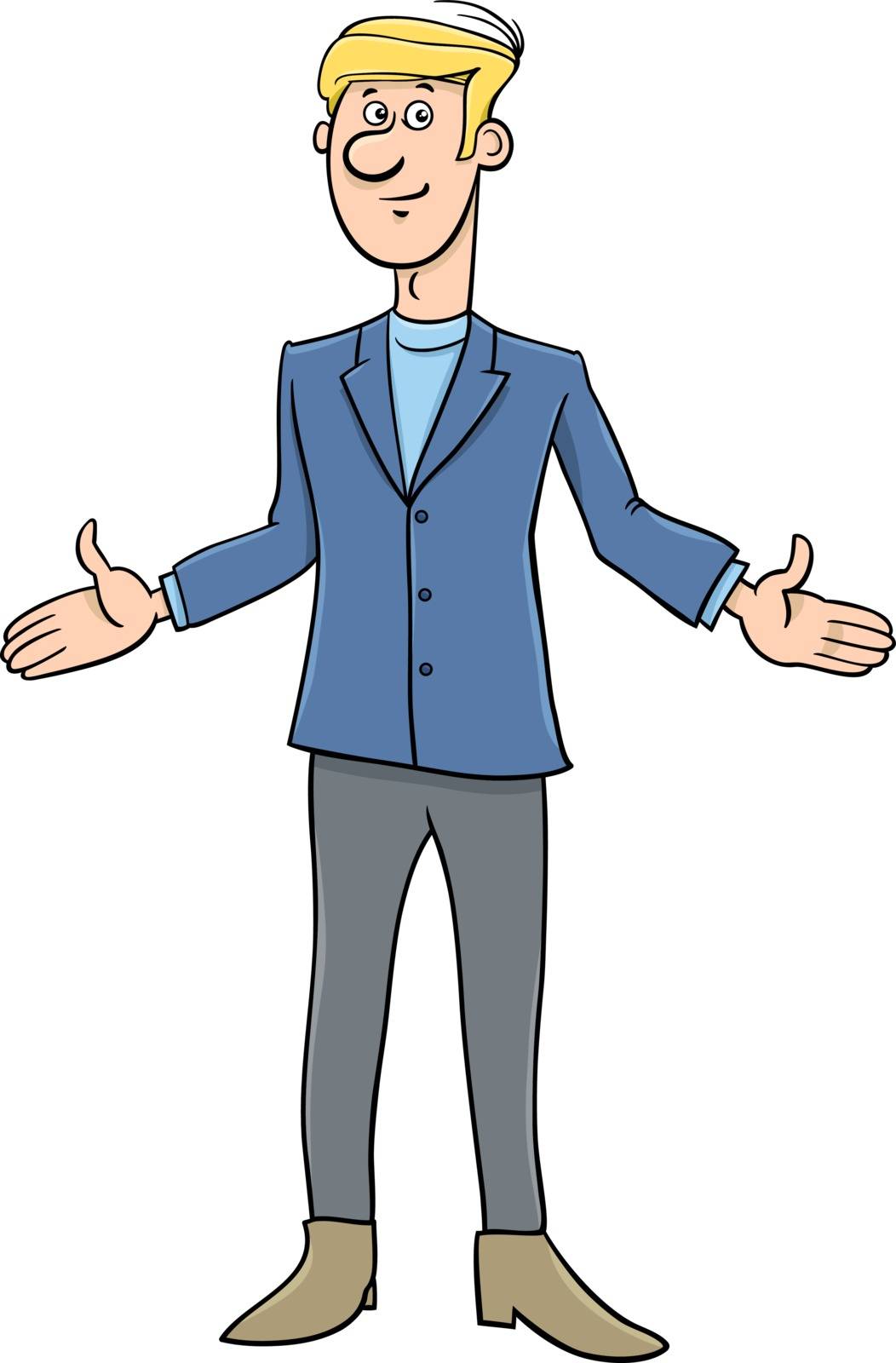 Cartoon Illustration of Young Man or Businessman Character