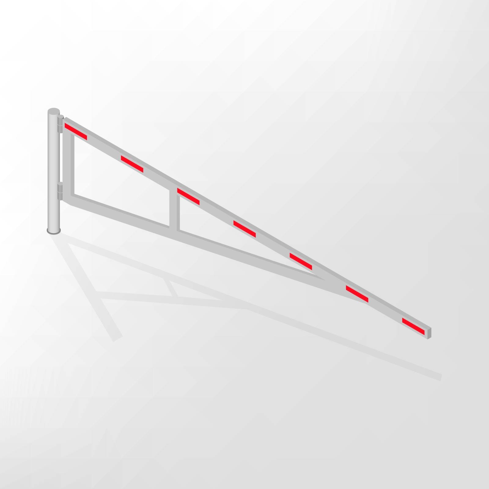 Mechanical barrier isolated on white background. Crossbar for opening and closing the way at level crossings. Flat 3D isometric style, vector illustration.