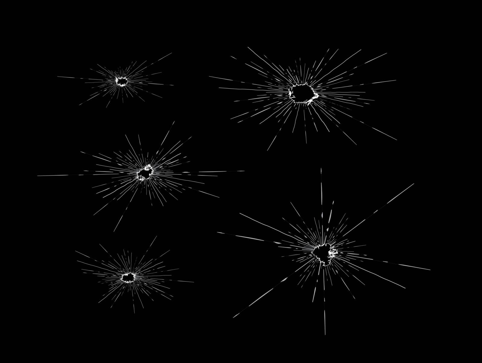 Traces of bullets shattered the glass. Vector illustration on black background